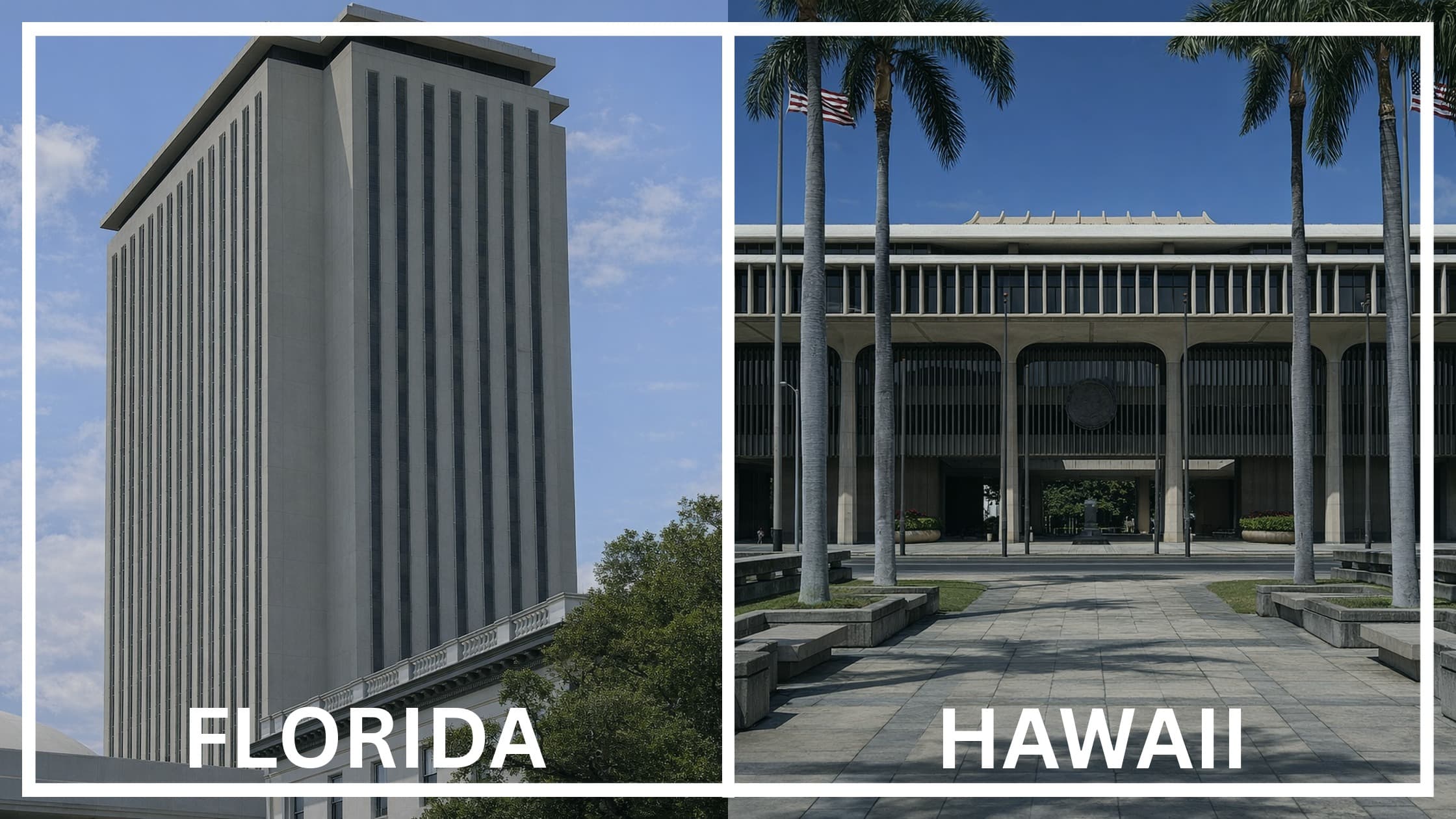 Comparing the state capitol buildings between Florida and Hawaii.