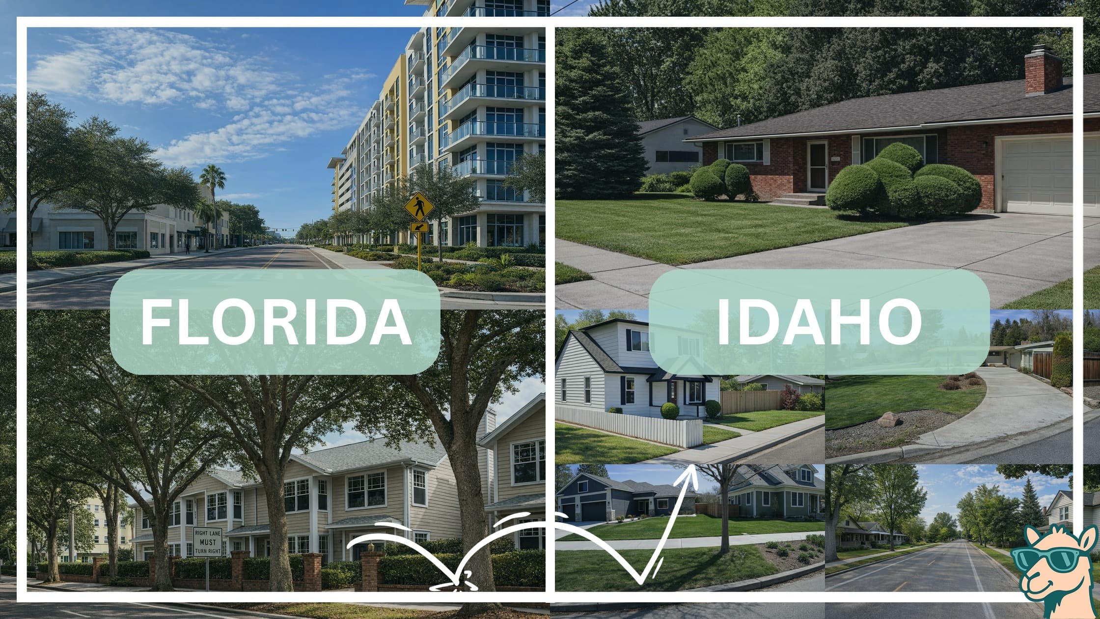 comparison of housing options and types between neighborhoods in Florida and Idaho