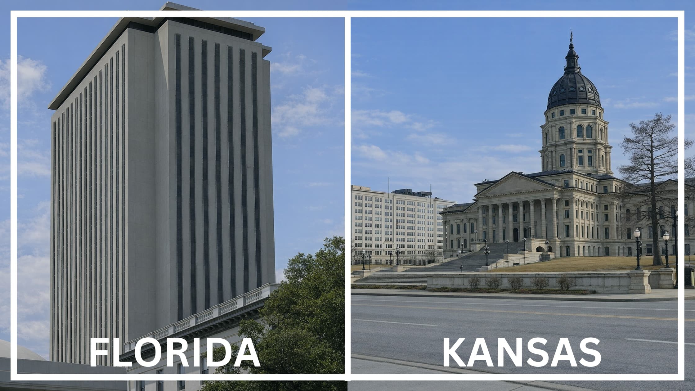 Comparing the state capitol buildings between Florida and Kansas.