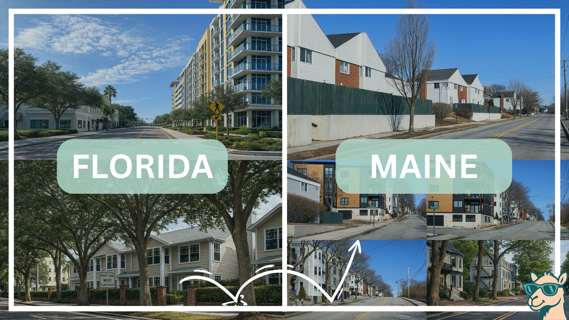 comparison of housing options and types between neighborhoods in Florida and Maine