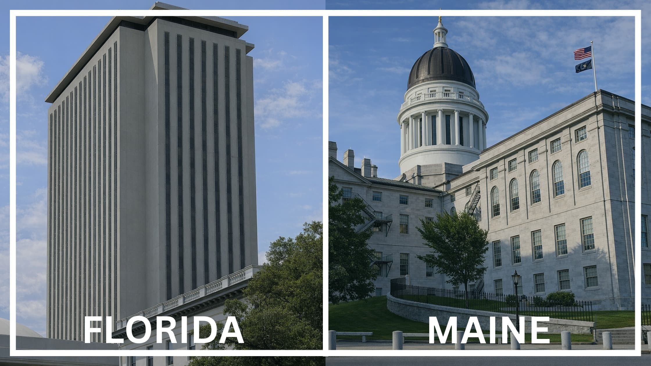 Comparing the state capitol buildings between Florida and Maine.