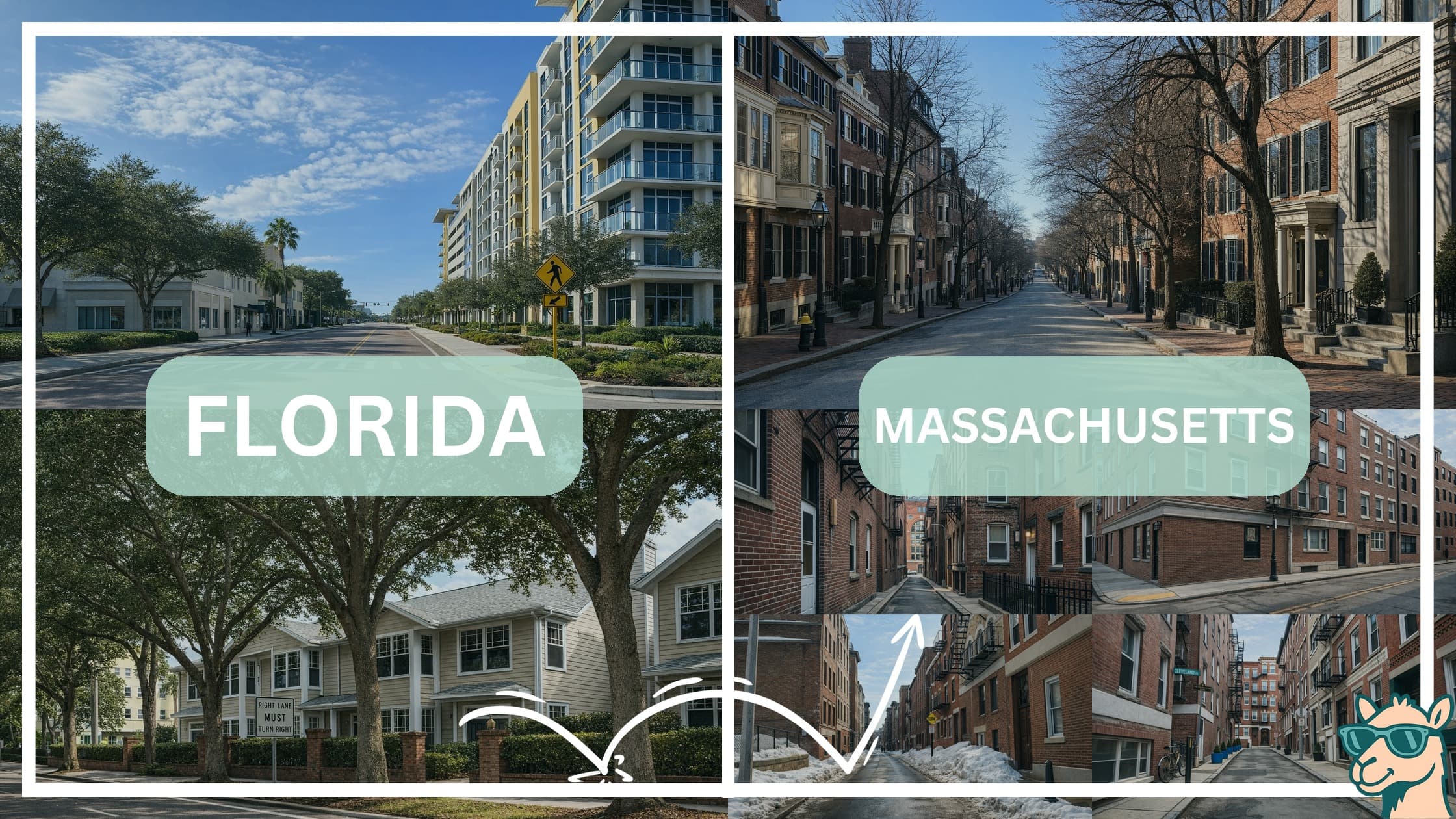 comparison of housing options and types between neighborhoods in Florida and Massachusetts