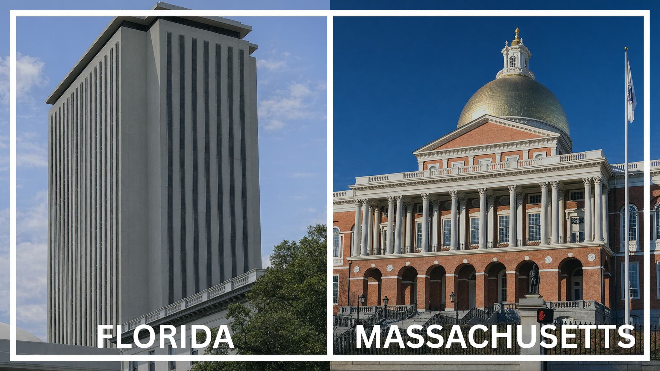 Comparing the state capitol buildings between Florida and Massachusetts.