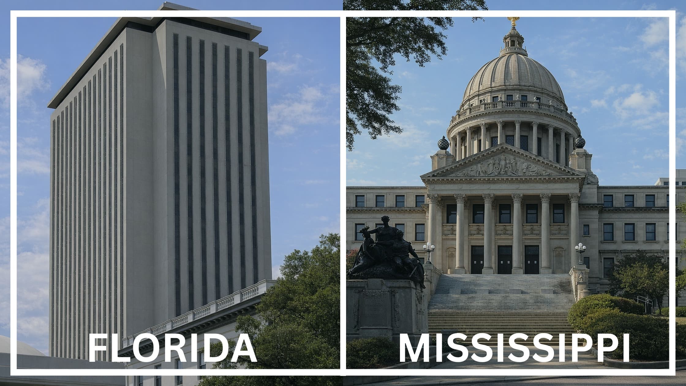 Comparing the state capitol buildings between Florida and Mississippi.