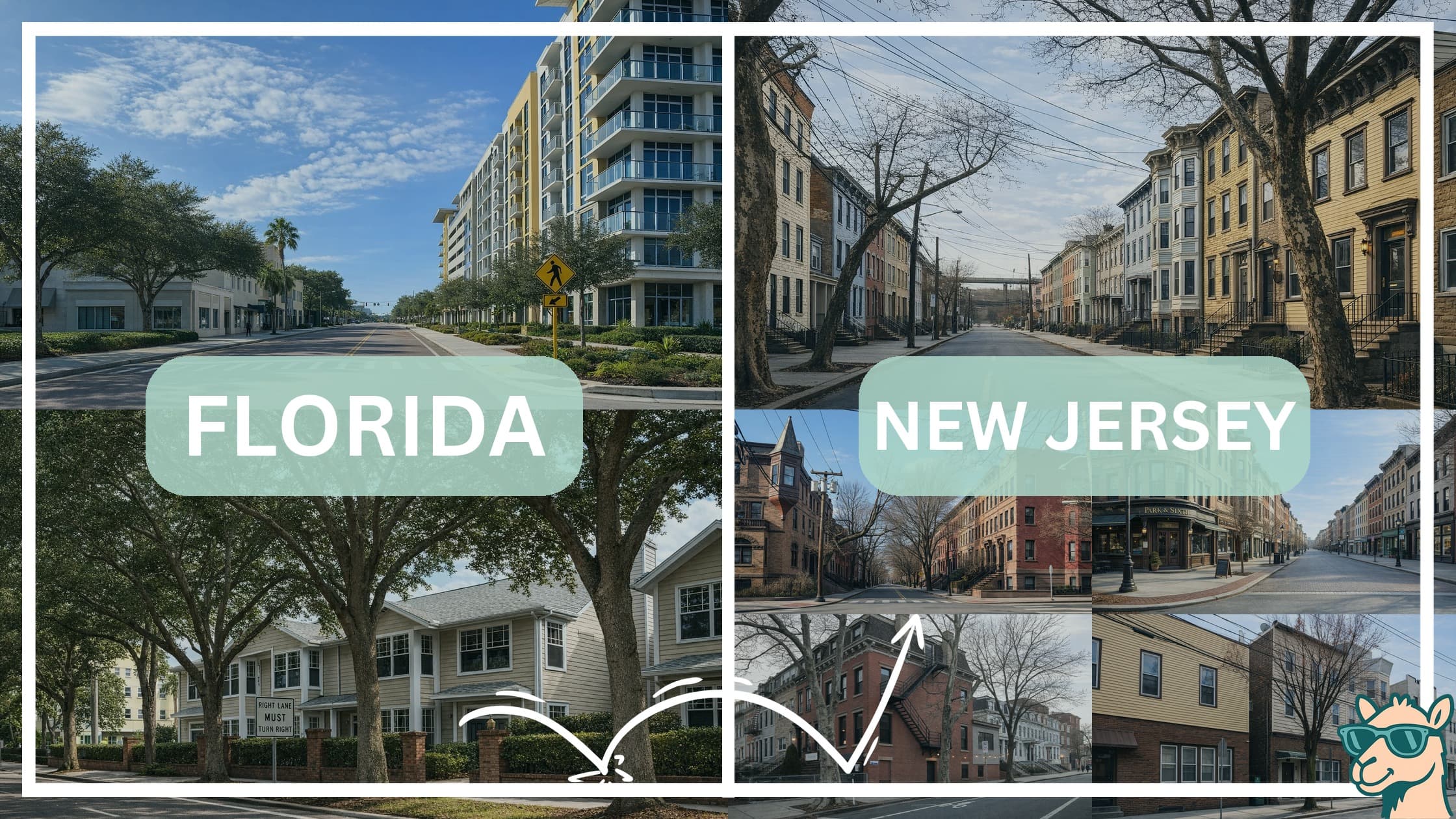 comparison of housing options and types between neighborhoods in Florida and New Jersey
