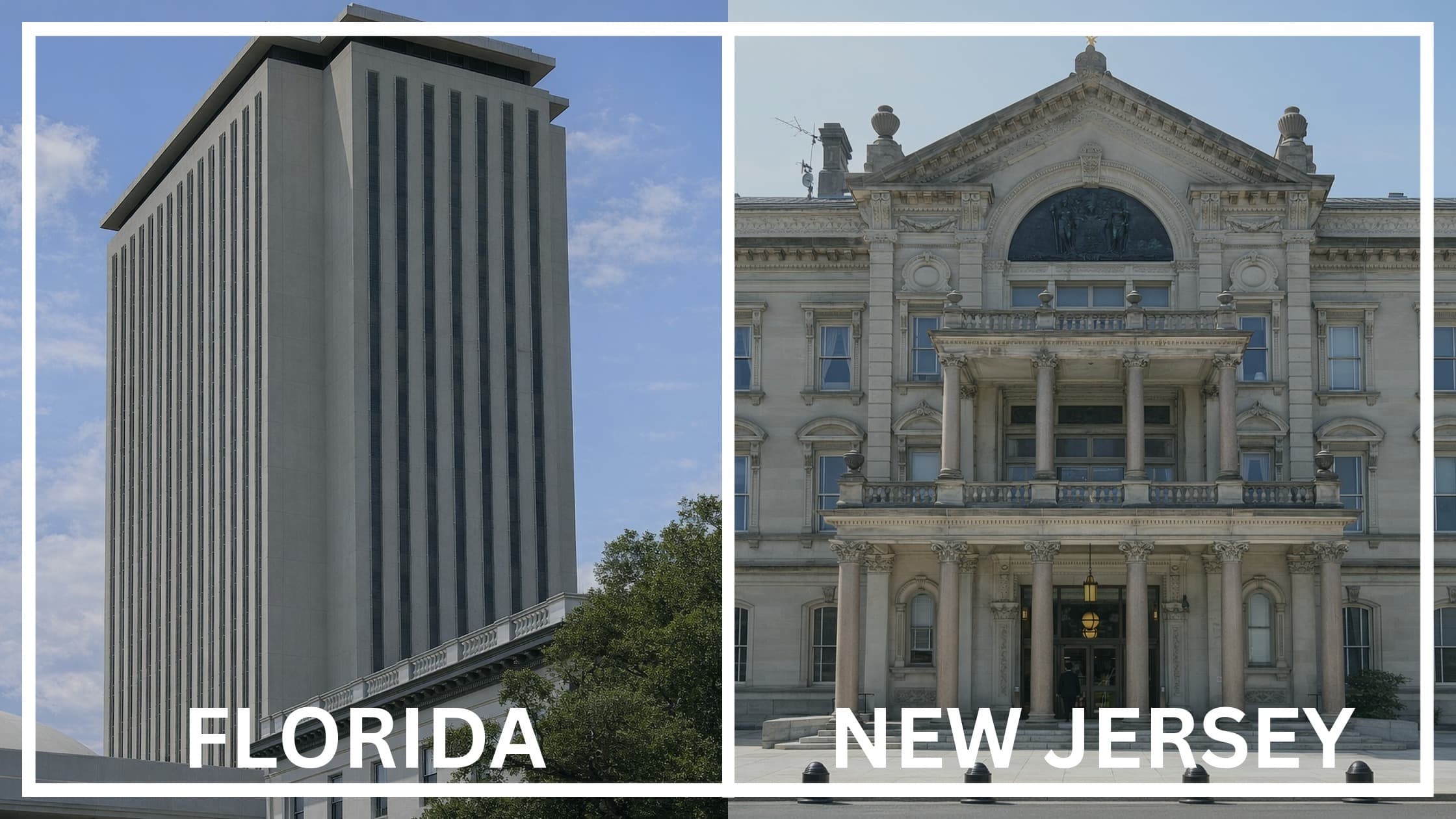 Comparing the state capitol buildings between Florida and New Jersey.