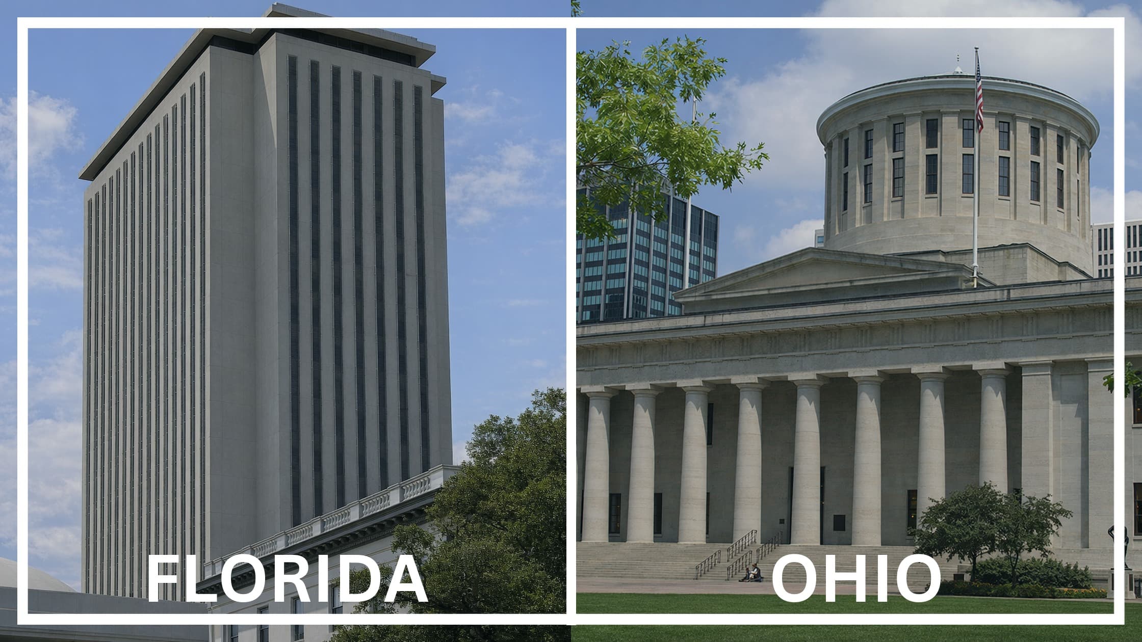 Comparing the state capitol buildings between Florida and Ohio.