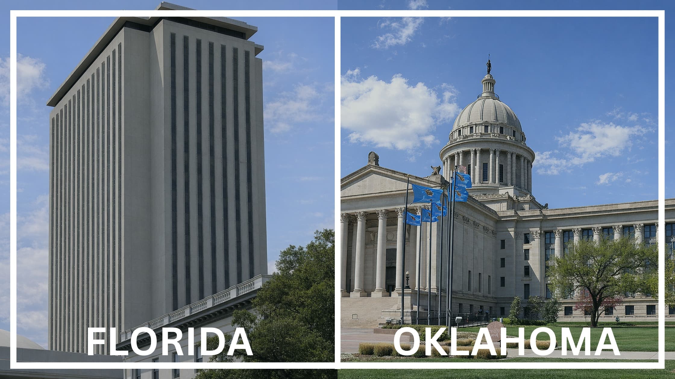 Comparing the state capitol buildings between Florida and Oklahoma.