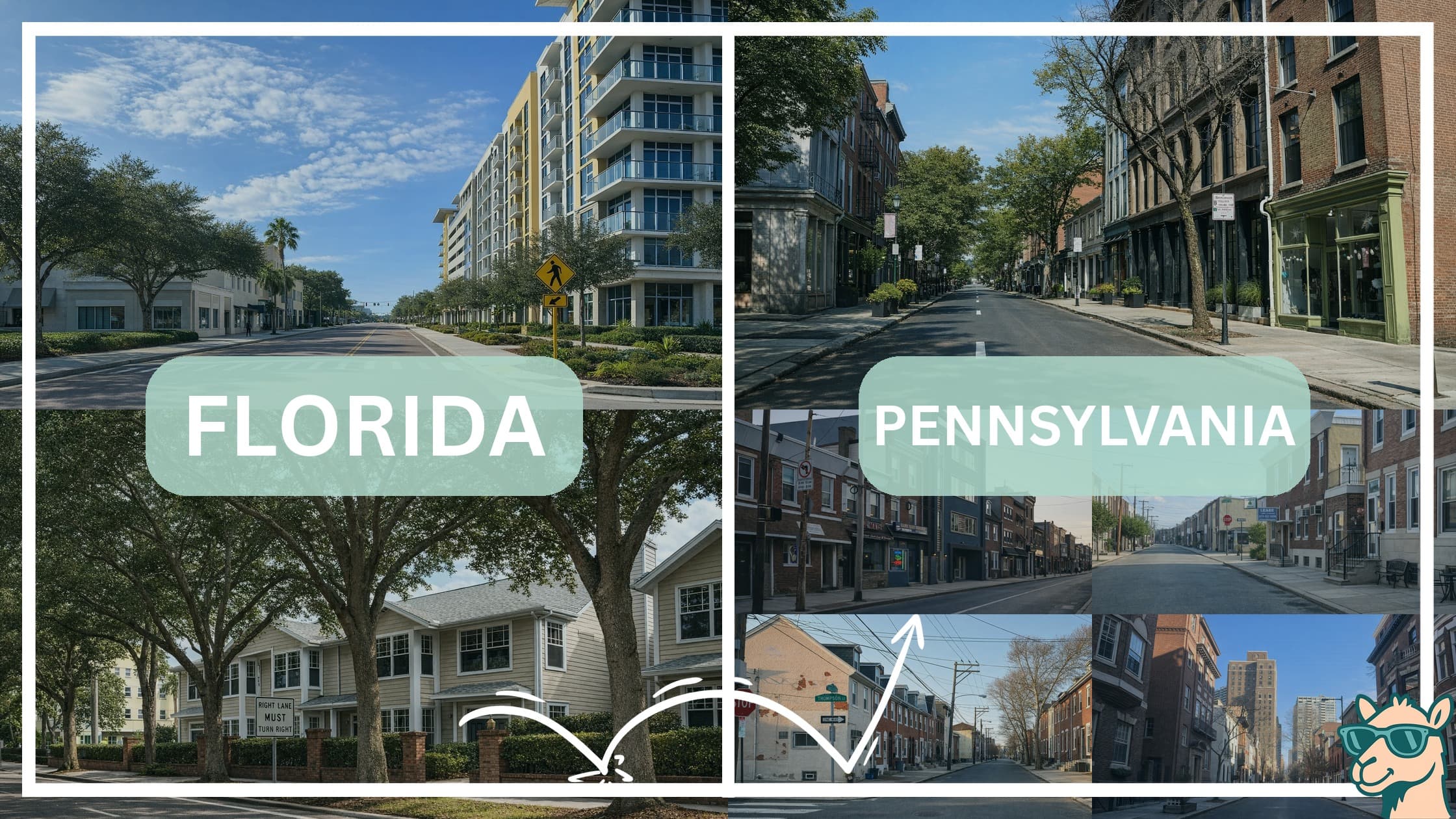 comparison of housing options and types between neighborhoods in Florida and Pennsylvania