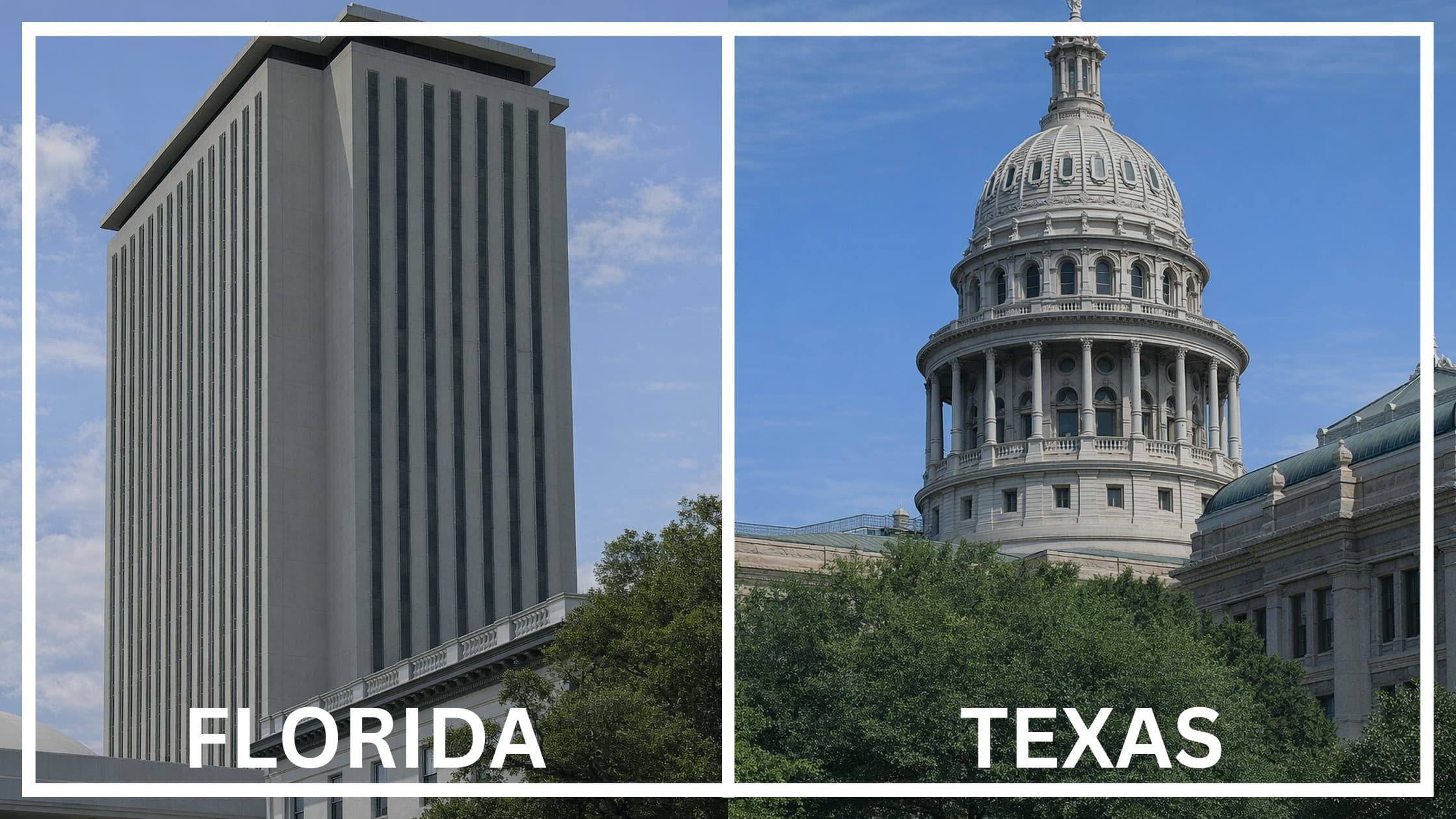 Comparing the state capitol buildings between Florida and Texas.