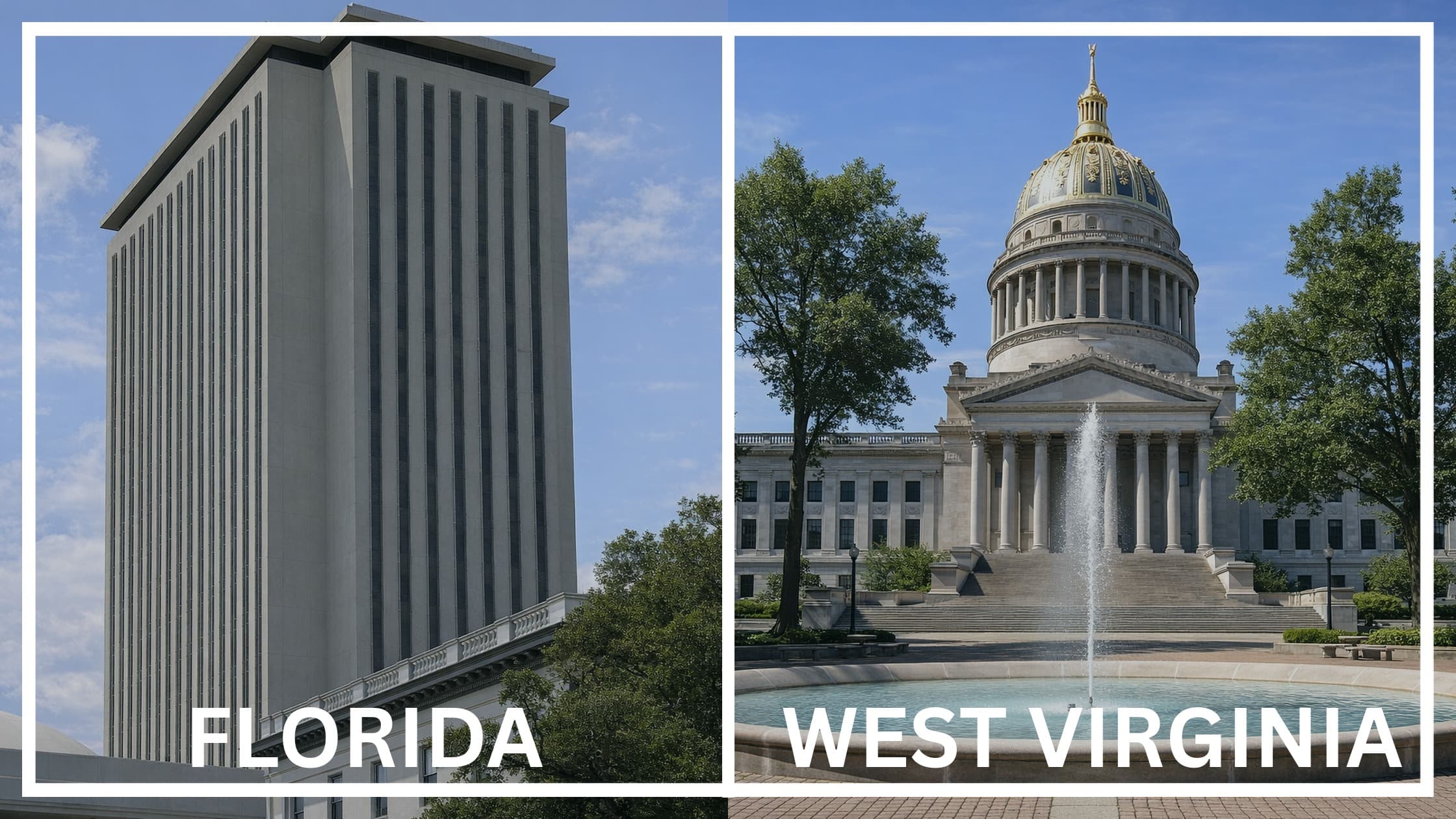Comparing the state capitol buildings between Florida and West Virginia.