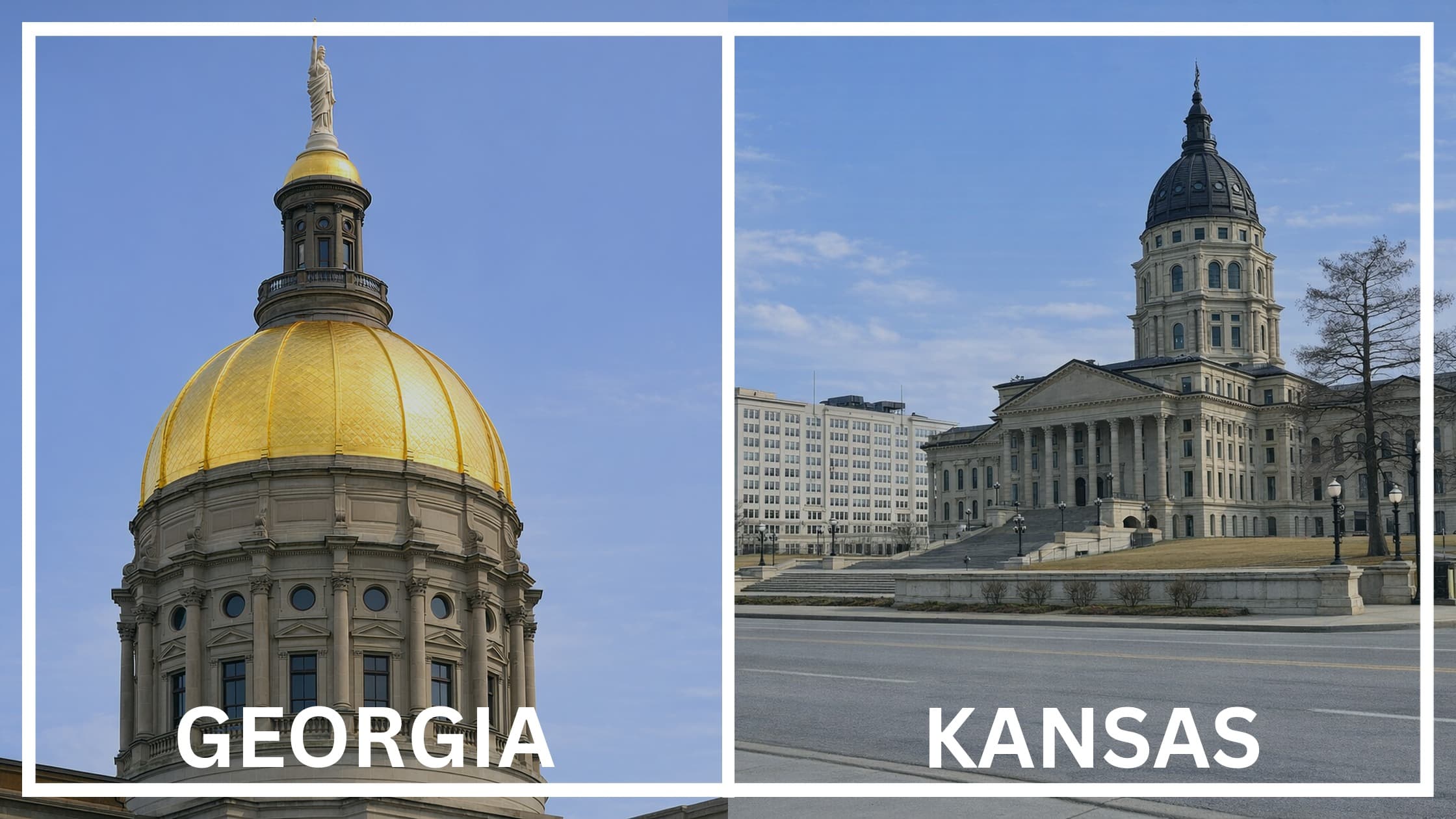 Comparing the state capitol buildings between Georgia and Kansas.