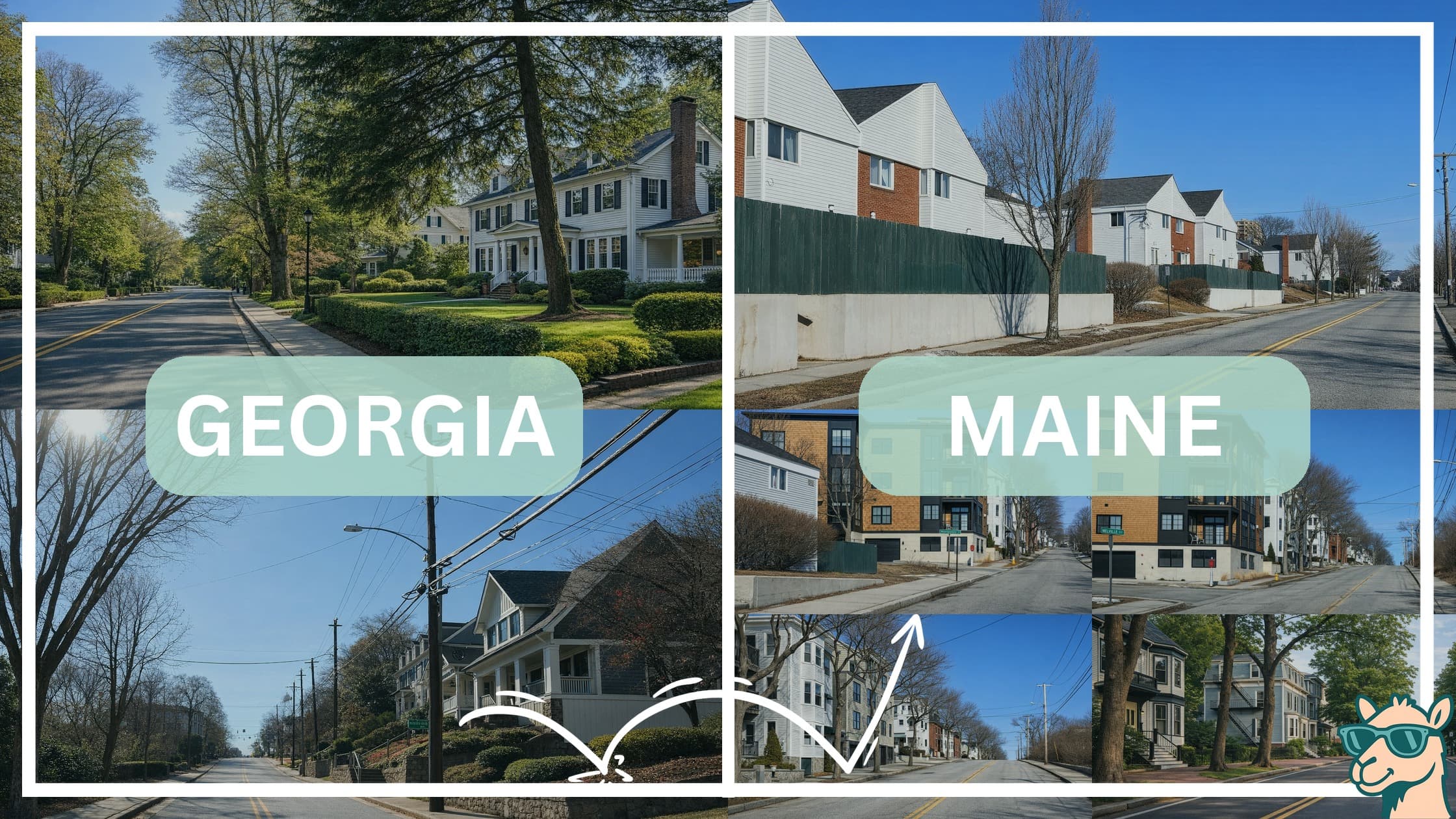 comparison of housing options and types between neighborhoods in Georgia and Maine