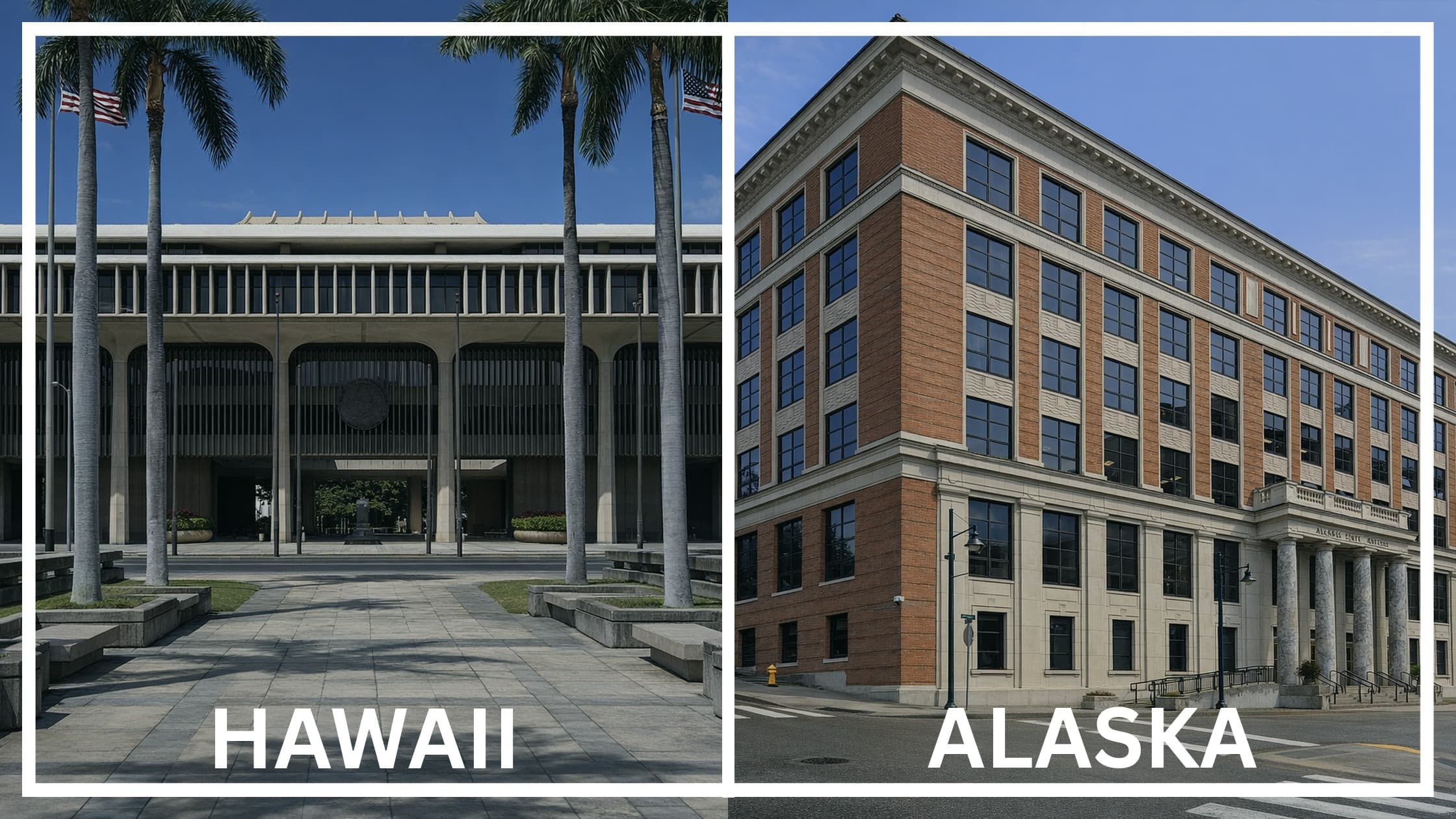 Comparing the state capitol buildings between Hawaii and Alaska.