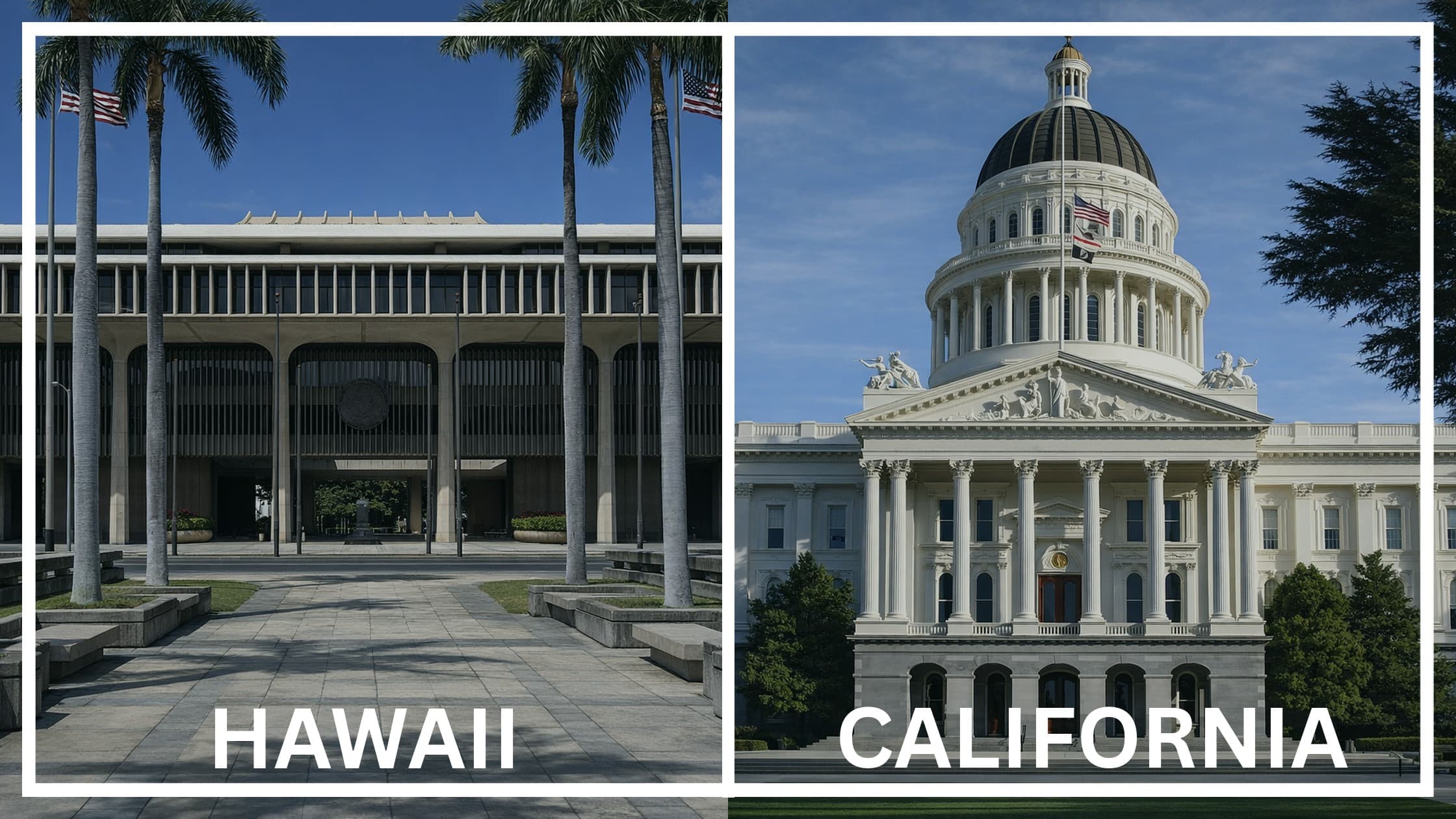 Comparing the state capitol buildings between Hawaii and California.