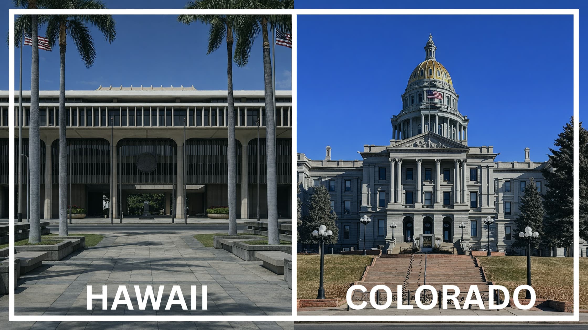 Comparing the state capitol buildings between Hawaii and Colorado.