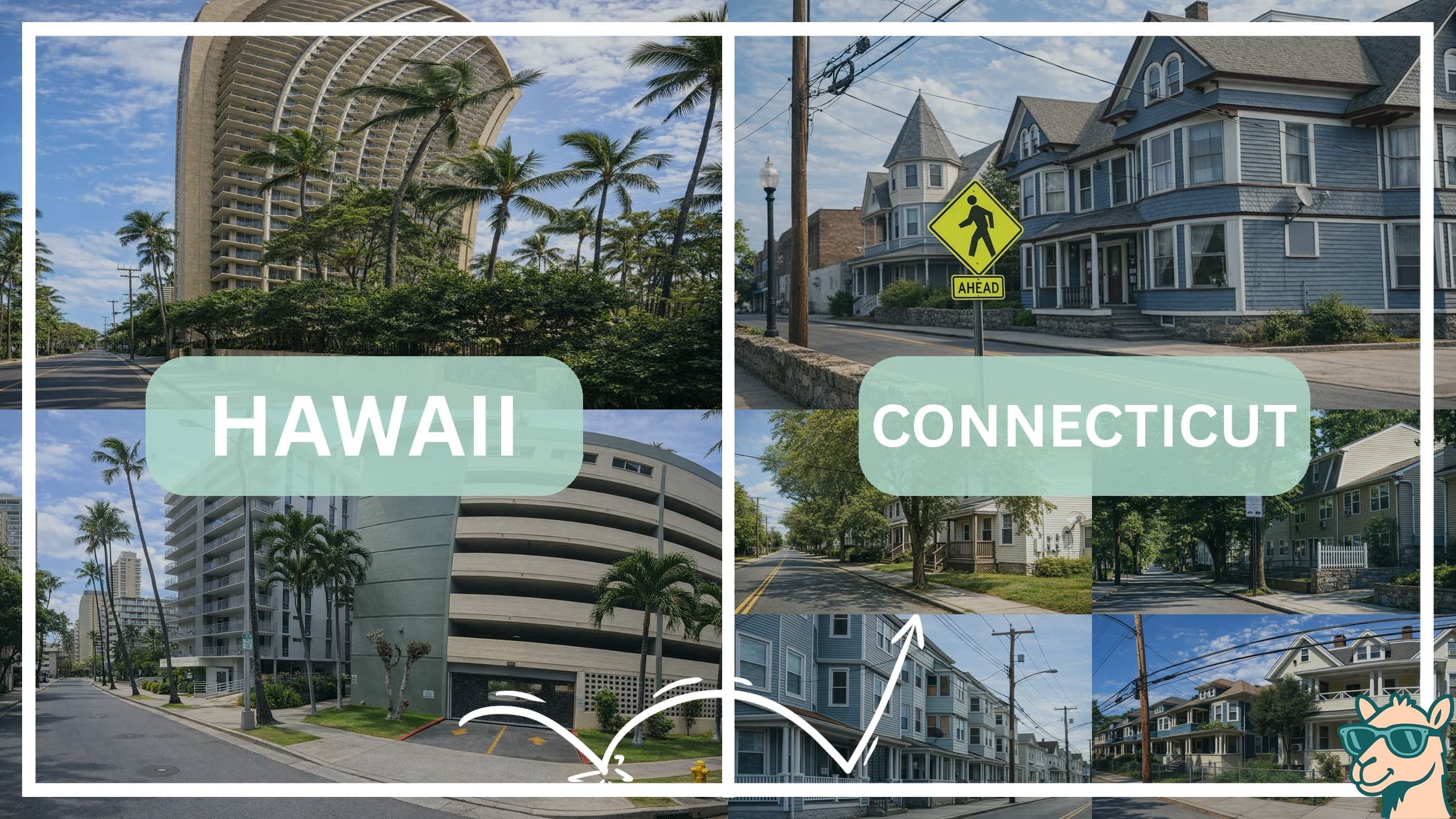 comparison of housing options and types between neighborhoods in Hawaii and Connecticut