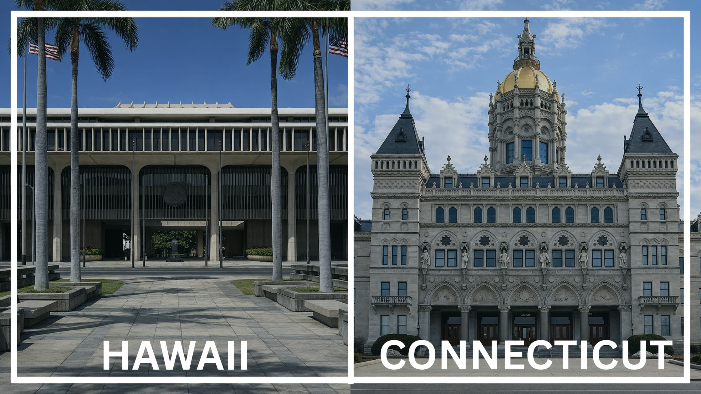 Comparing the state capitol buildings between Hawaii and Connecticut.