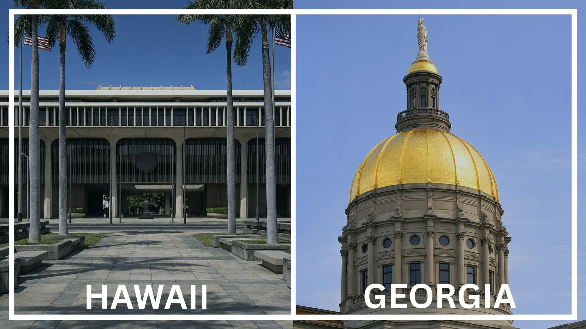 Comparing the state capitol buildings between Hawaii and Georgia.