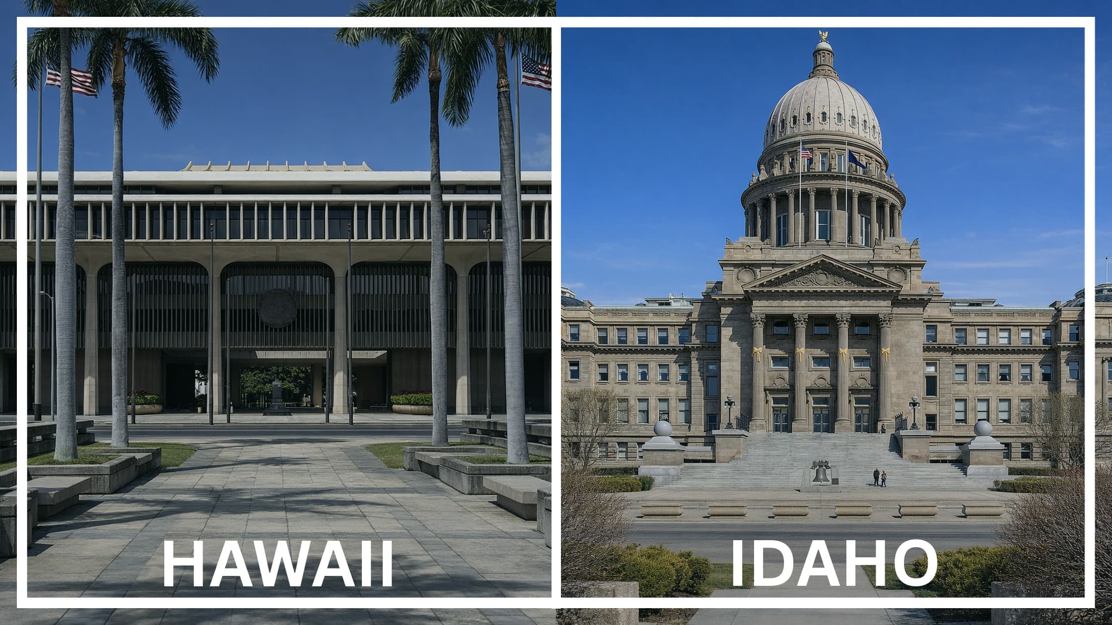 Comparing the state capitol buildings between Hawaii and Idaho.