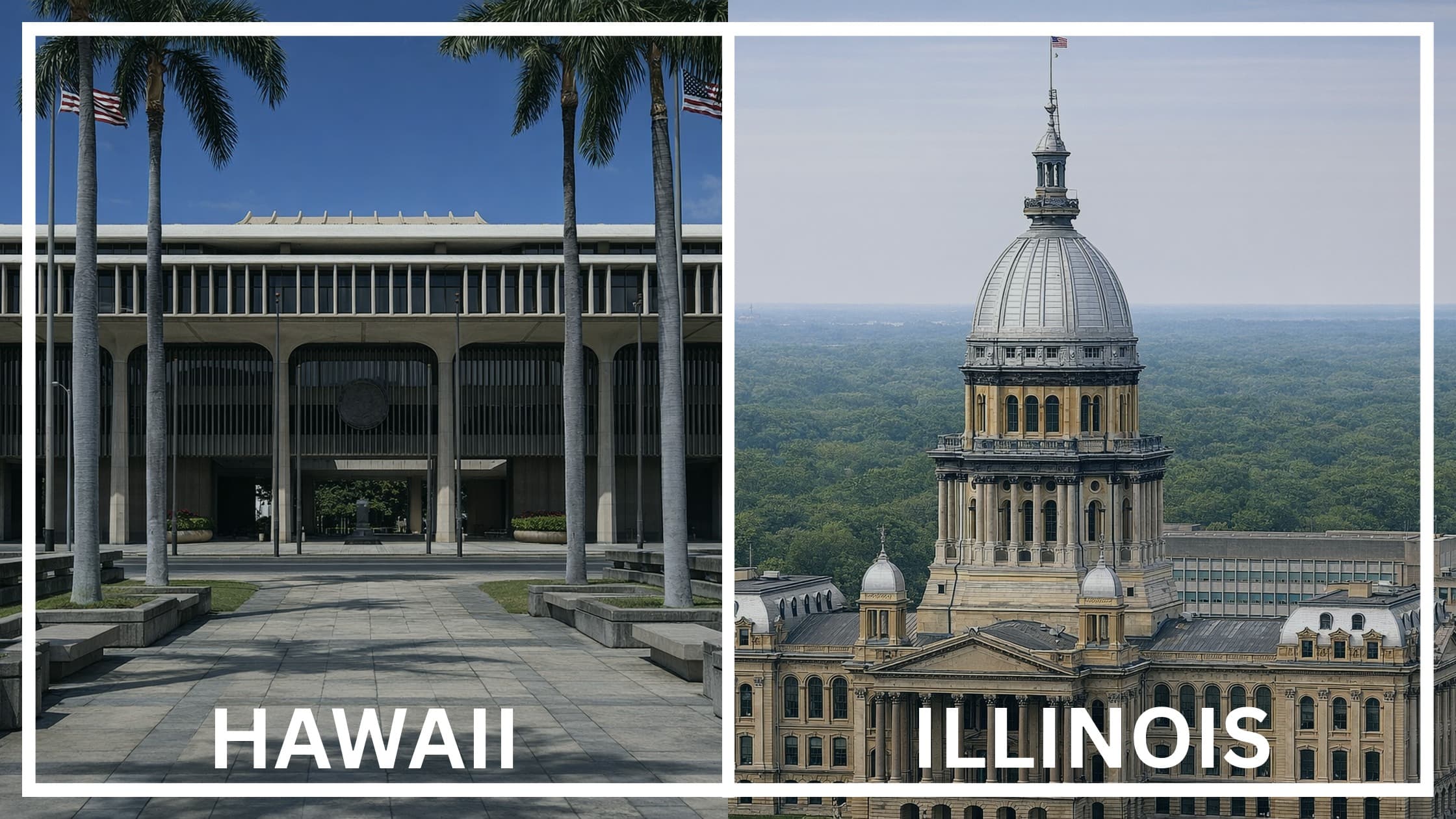 Comparing the state capitol buildings between Hawaii and Illinois.