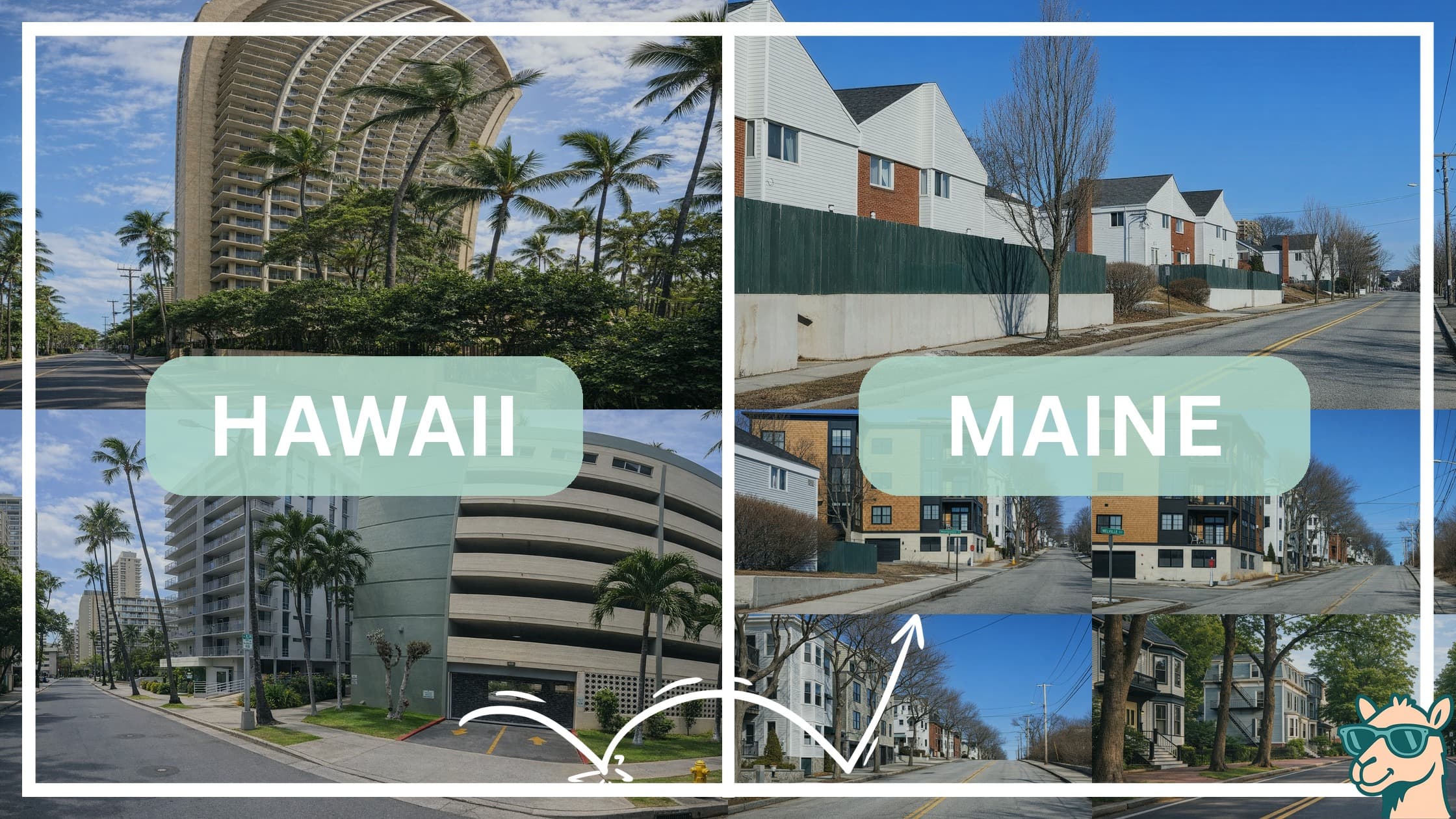 comparison of housing options and types between neighborhoods in Hawaii and Maine