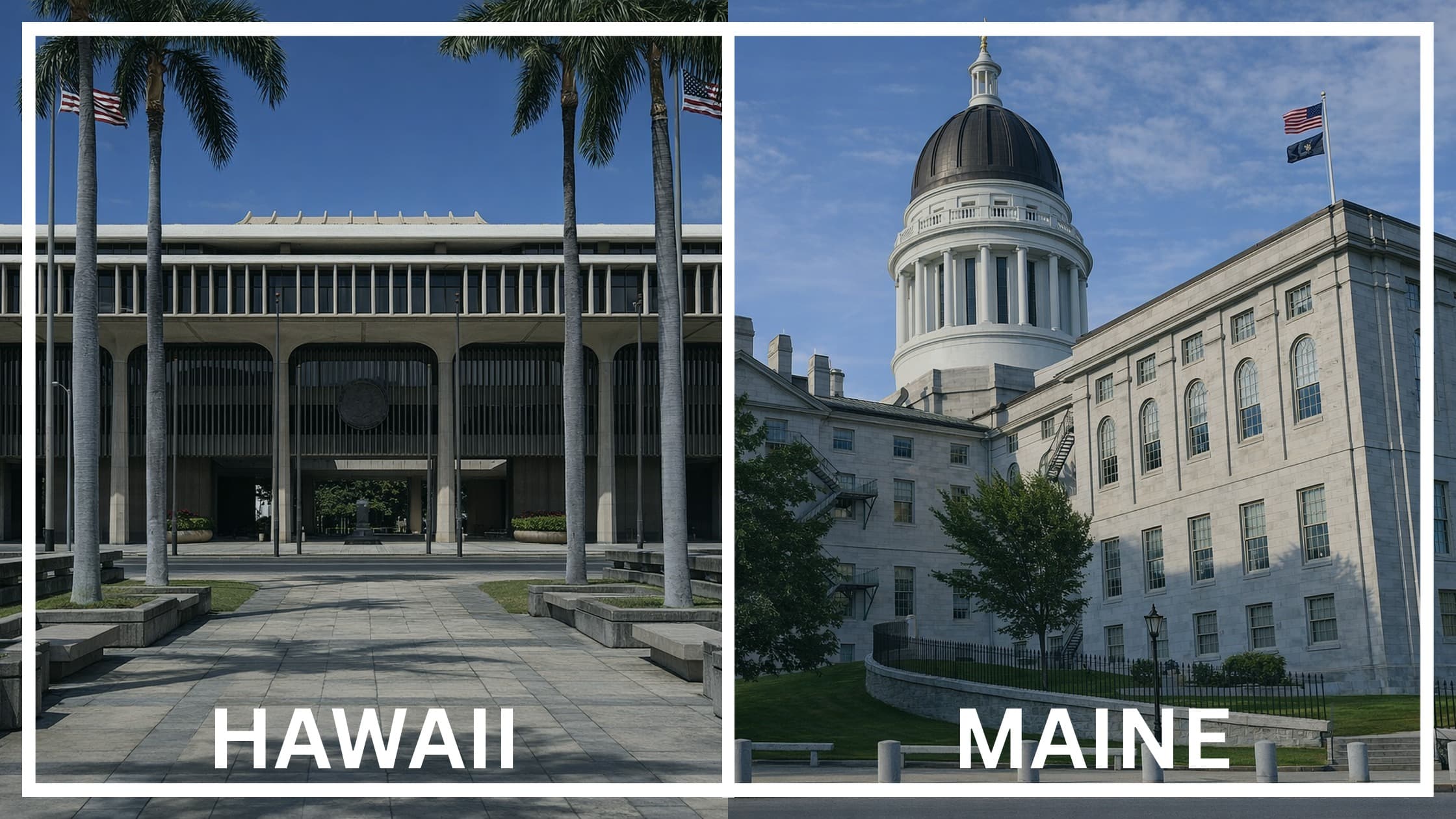 Comparing the state capitol buildings between Hawaii and Maine.
