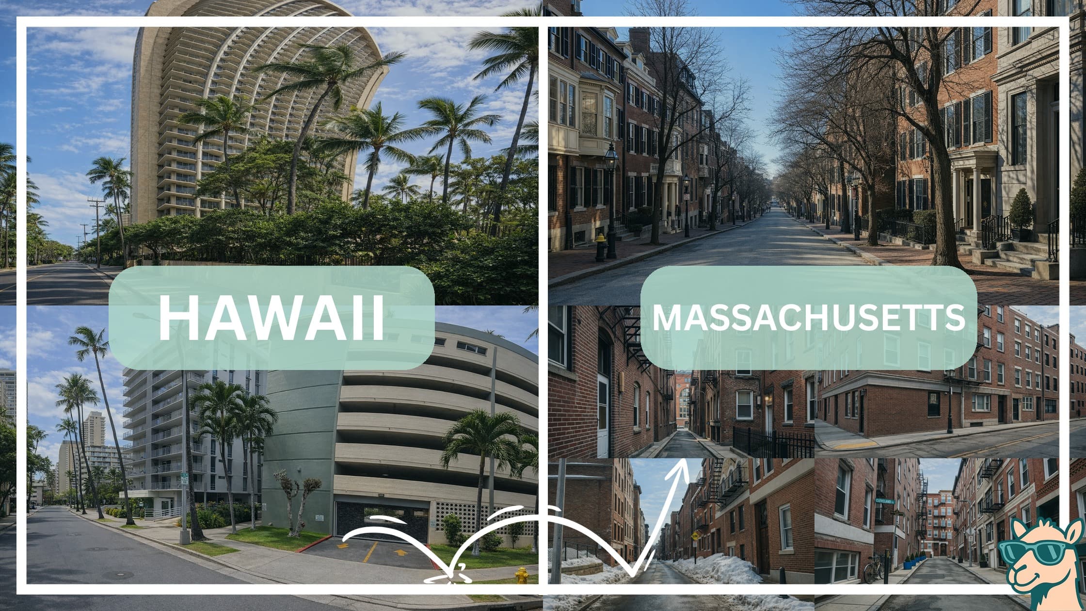 comparison of housing options and types between neighborhoods in Hawaii and Massachusetts