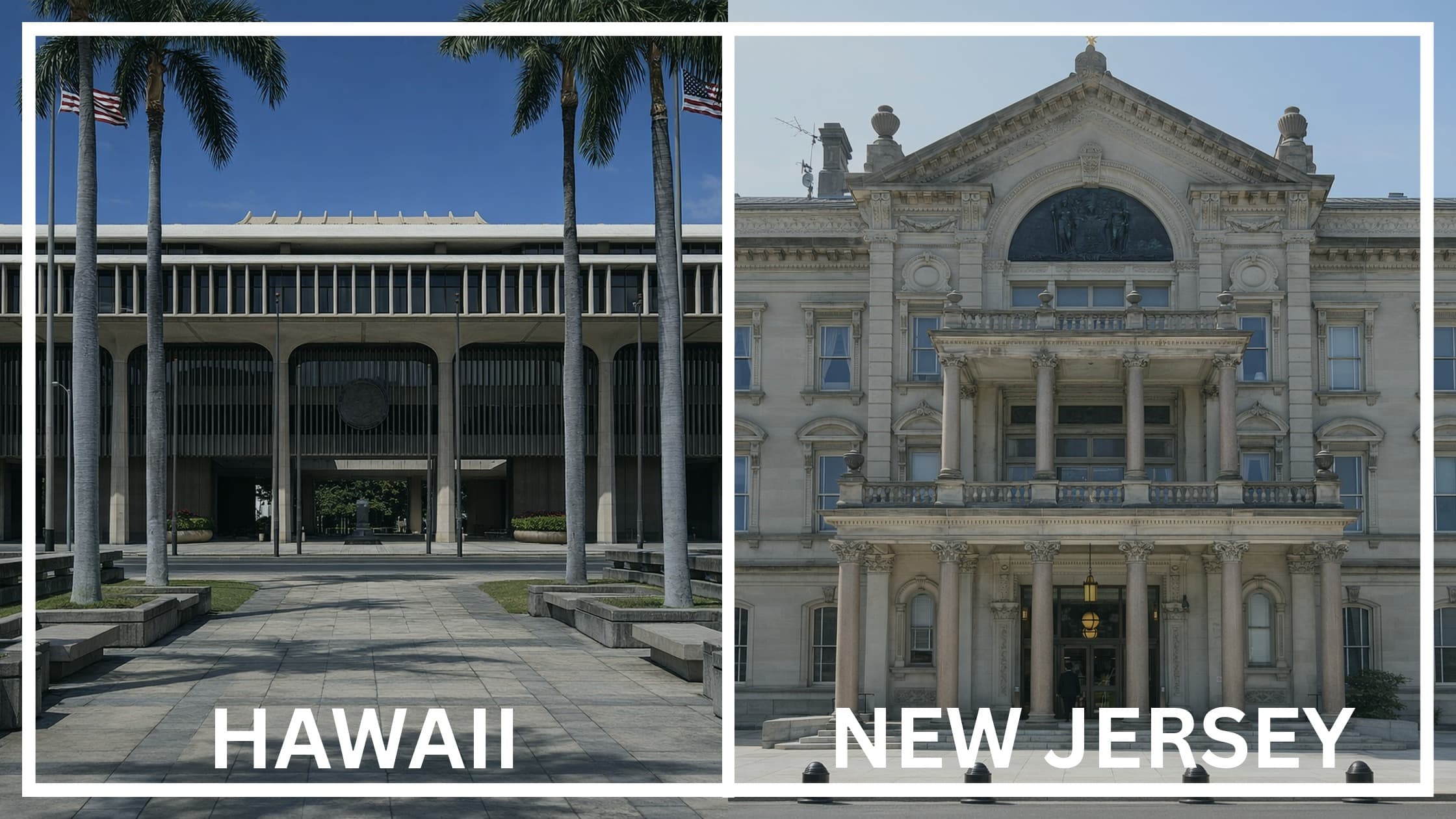 Comparing the state capitol buildings between Hawaii and New Jersey.