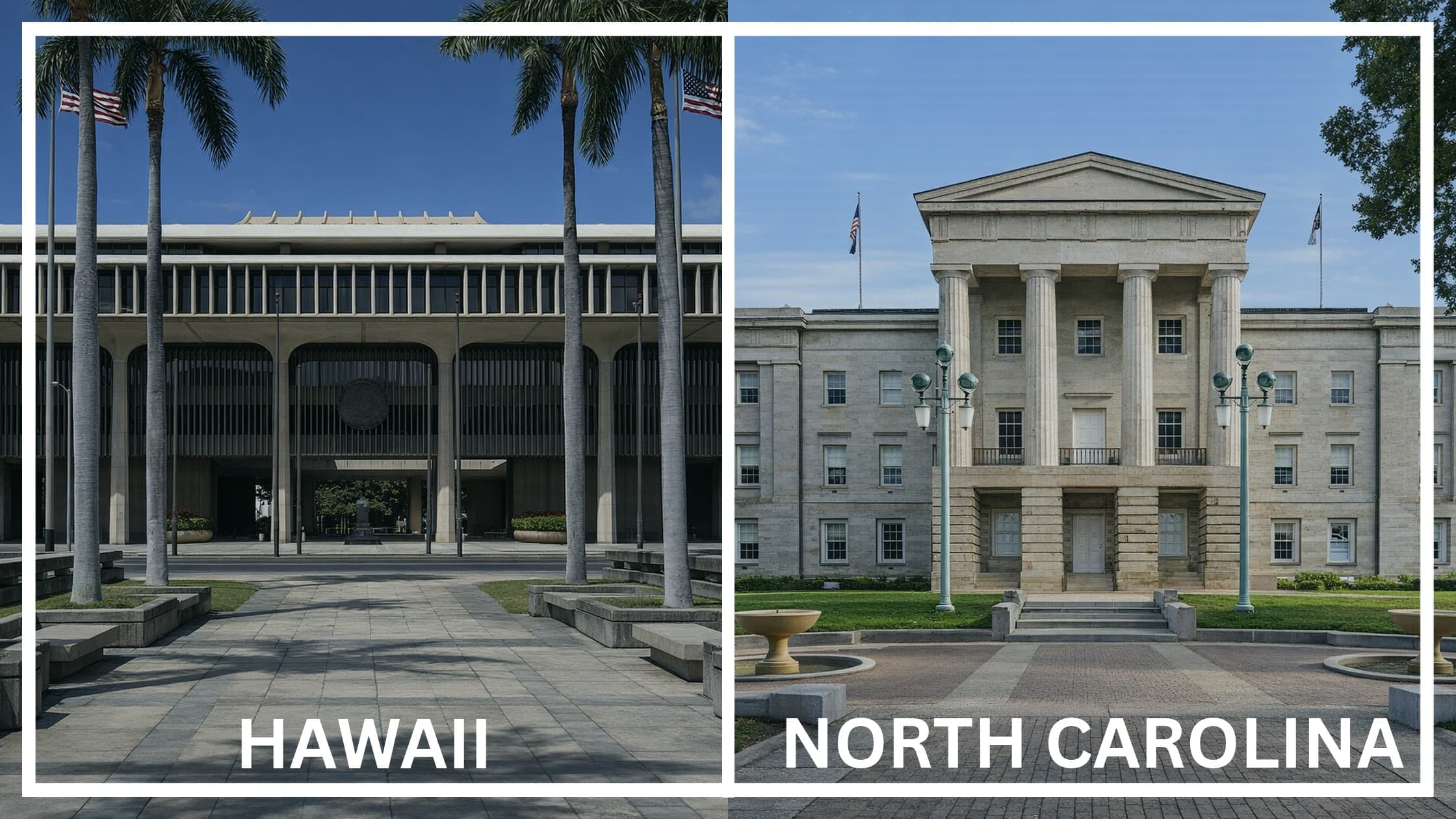 Comparing the state capitol buildings between Hawaii and North Carolina.
