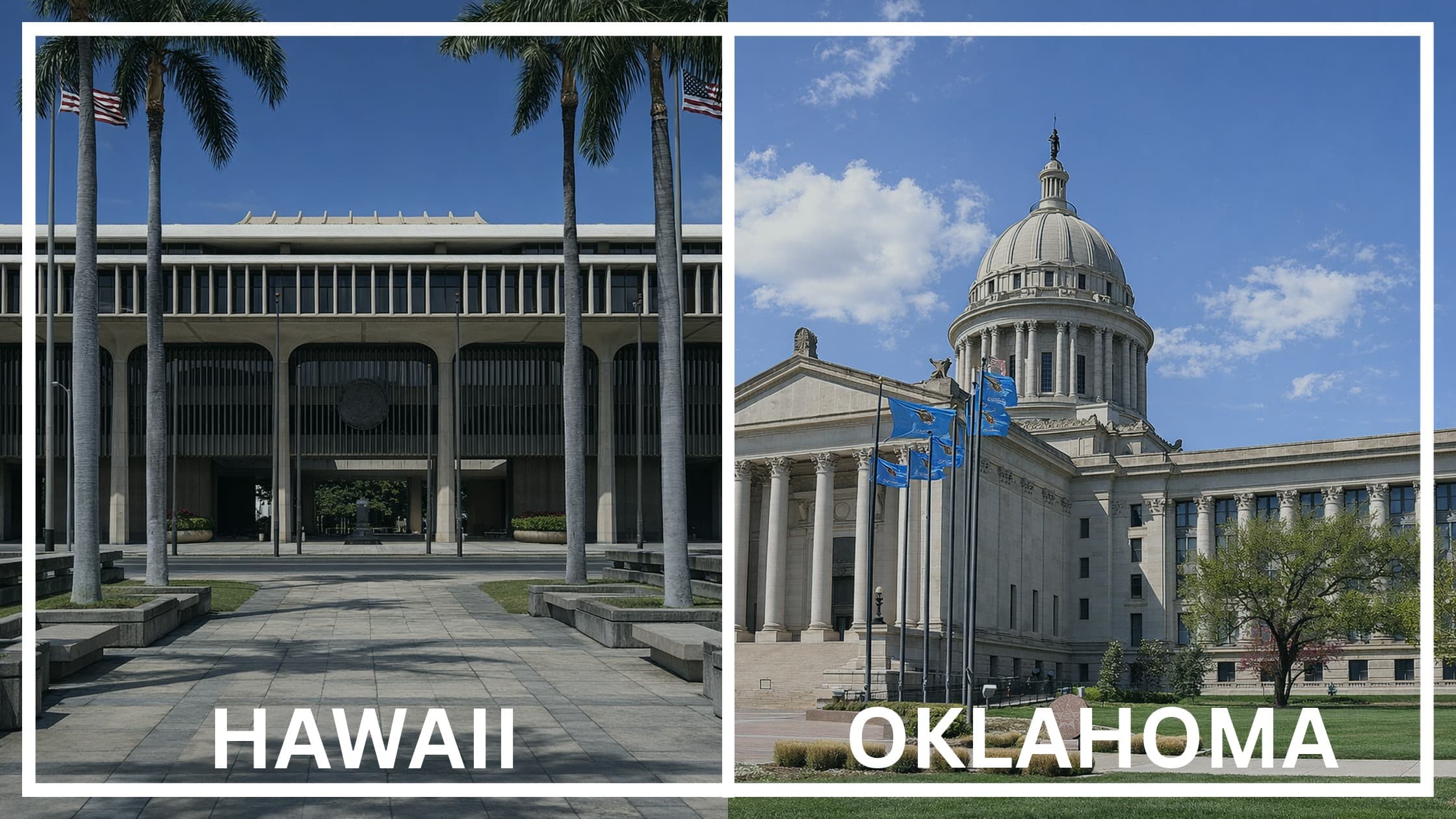 Comparing the state capitol buildings between Hawaii and Oklahoma.