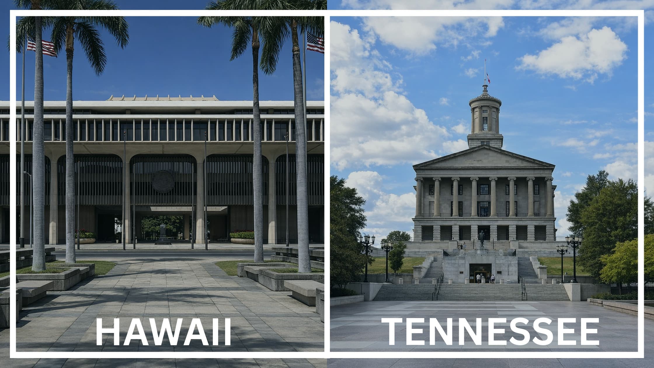 Comparing the state capitol buildings between Hawaii and Tennessee.