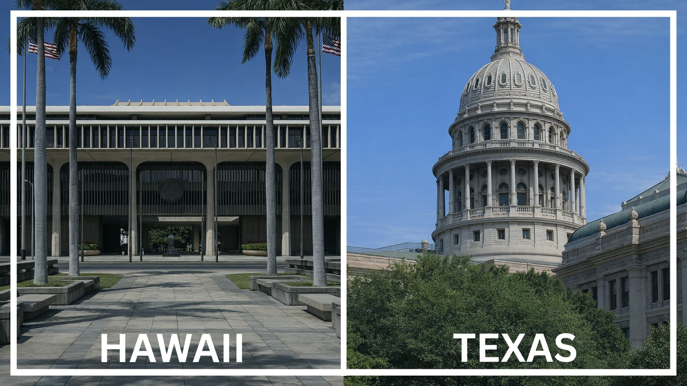 Comparing the state capitol buildings between Hawaii and Texas.