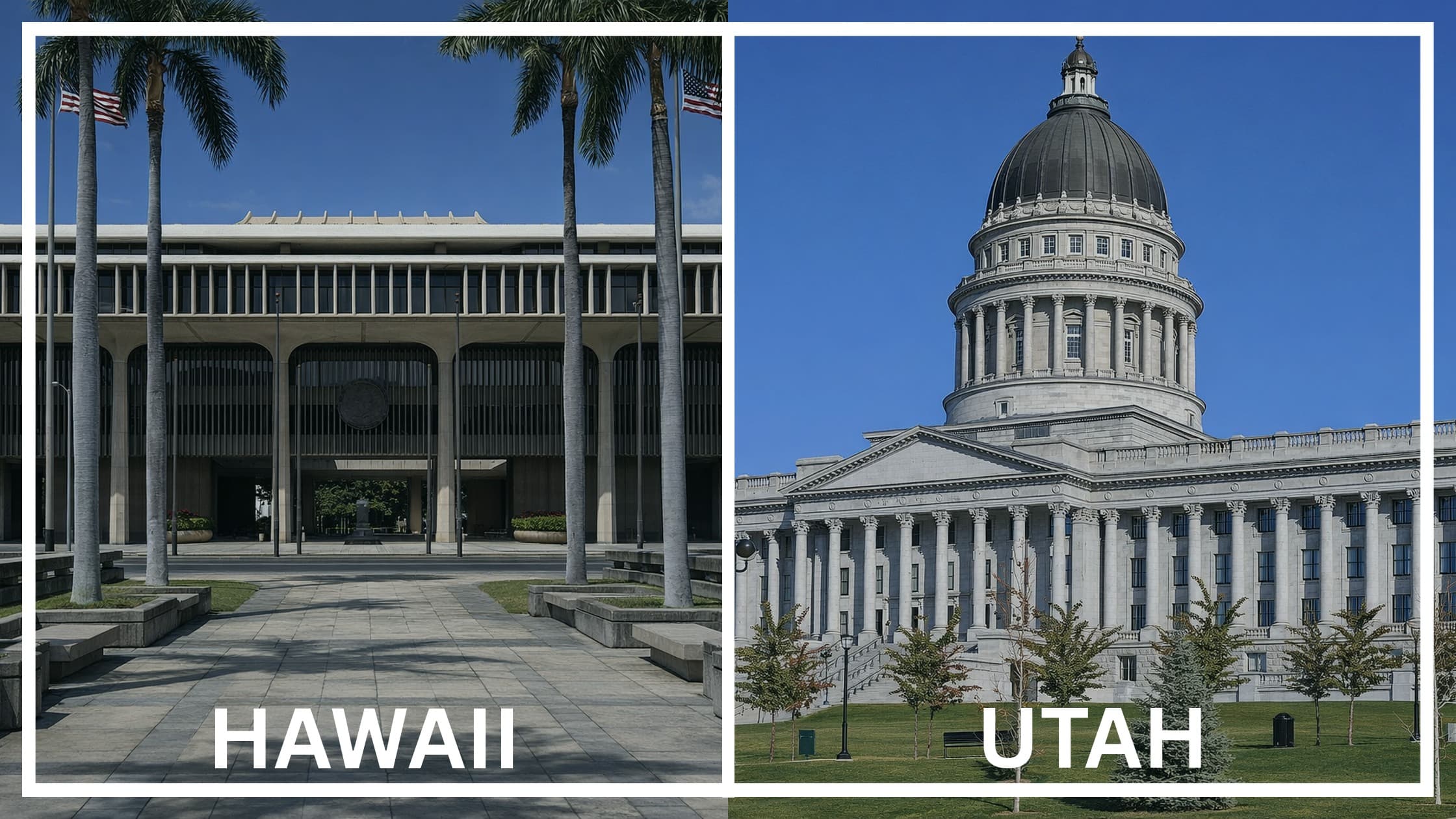Comparing the state capitol buildings between Hawaii and Utah.