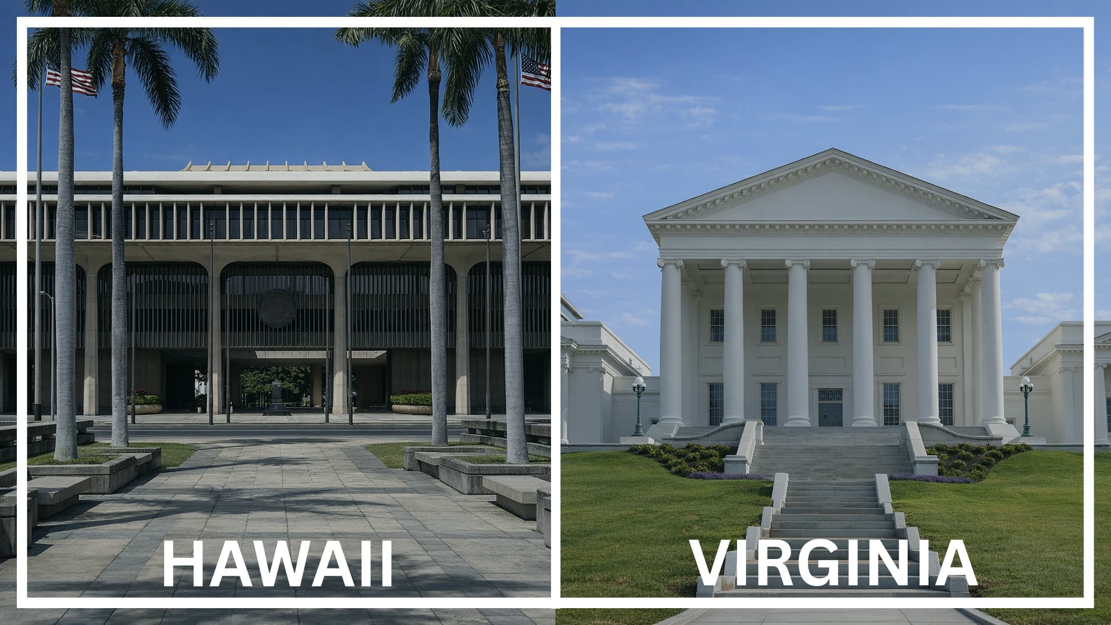 Comparing the state capitol buildings between Hawaii and Virginia.