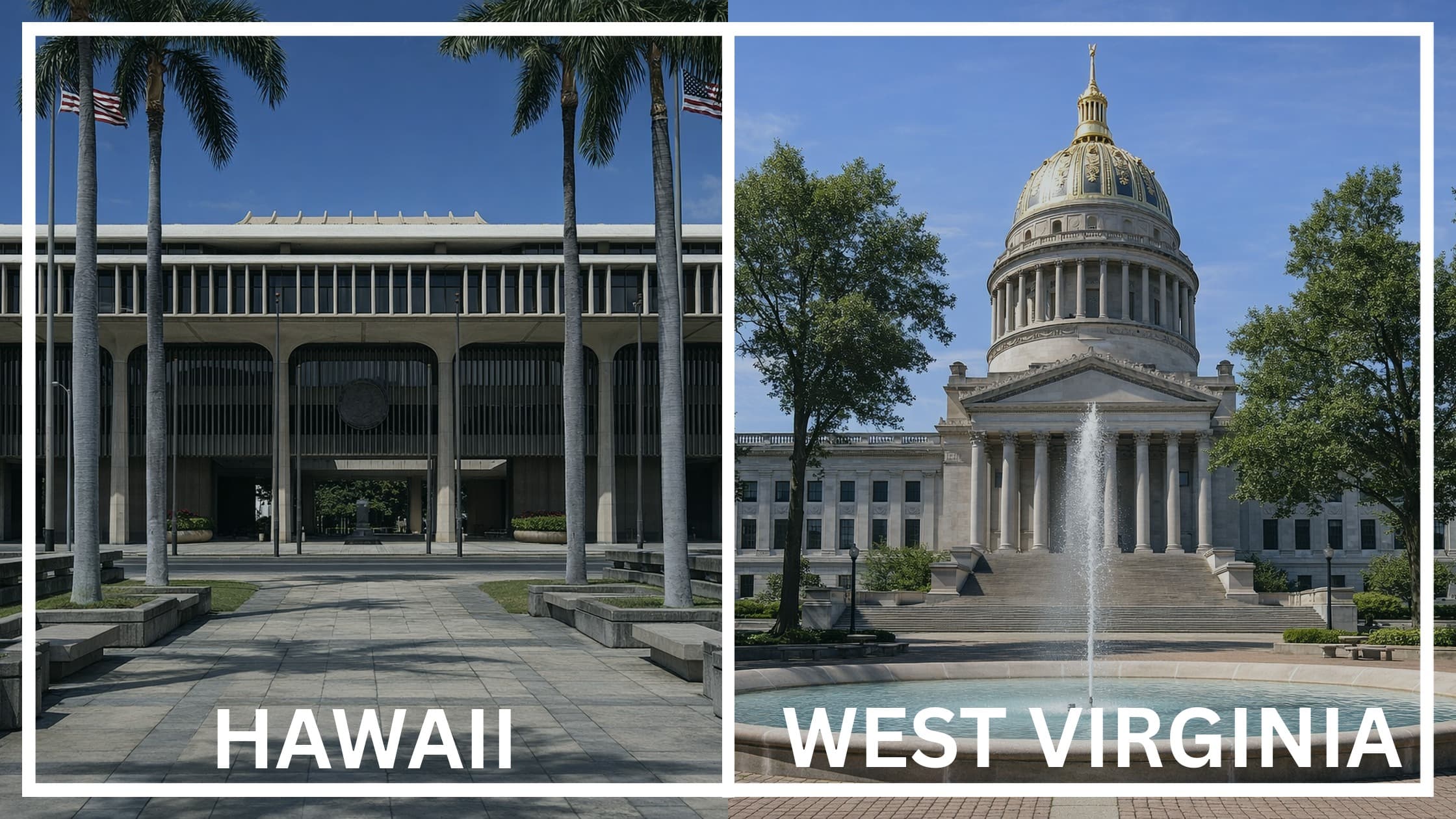 Comparing the state capitol buildings between Hawaii and West Virginia.