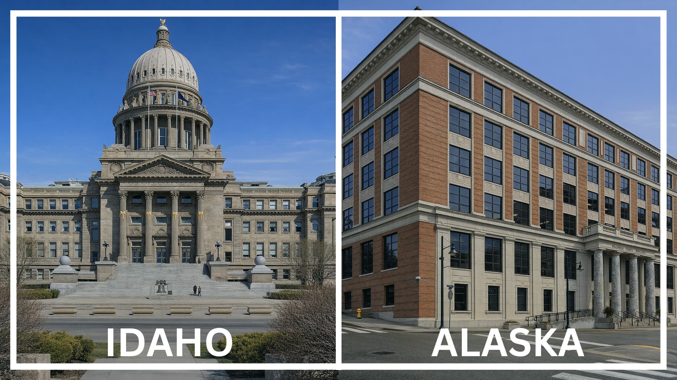Comparing the state capitol buildings between Idaho and Alaska.