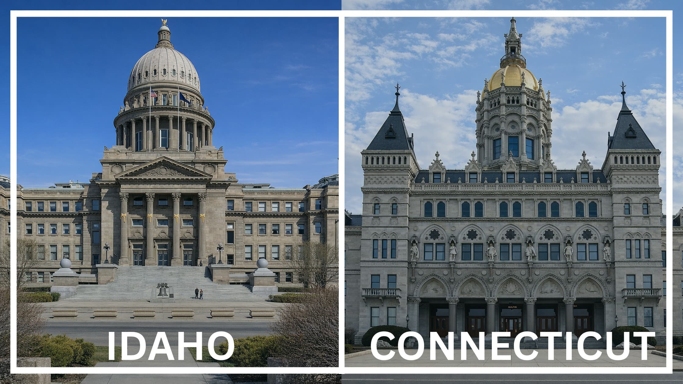 Comparing the state capitol buildings between Idaho and Connecticut.