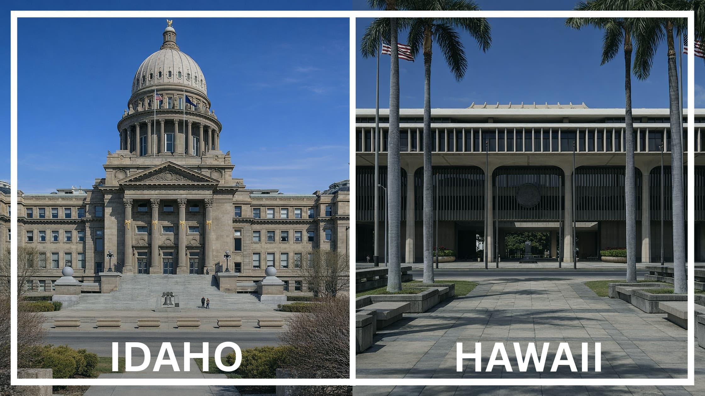 Comparing the state capitol buildings between Idaho and Hawaii.