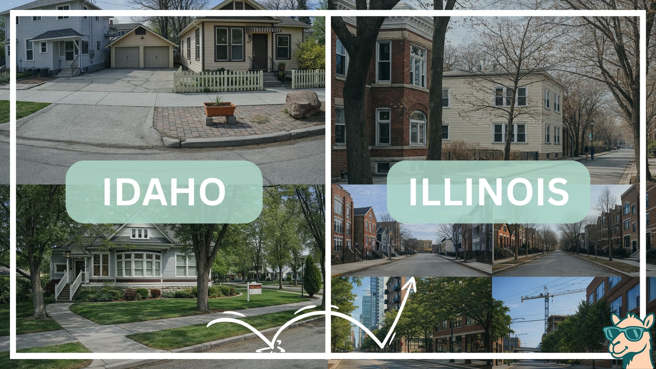 comparison of housing options and types between neighborhoods in Idaho and Illinois