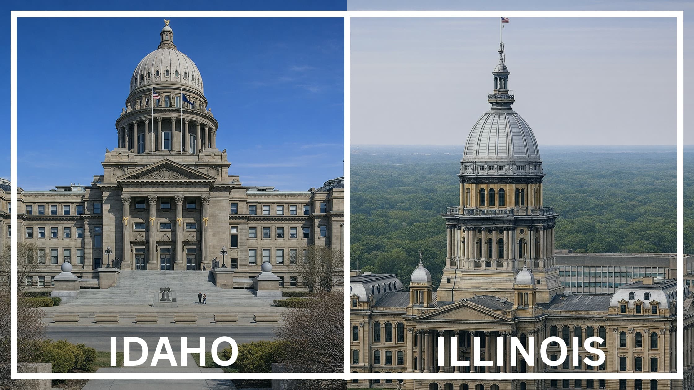 Comparing the state capitol buildings between Idaho and Illinois.