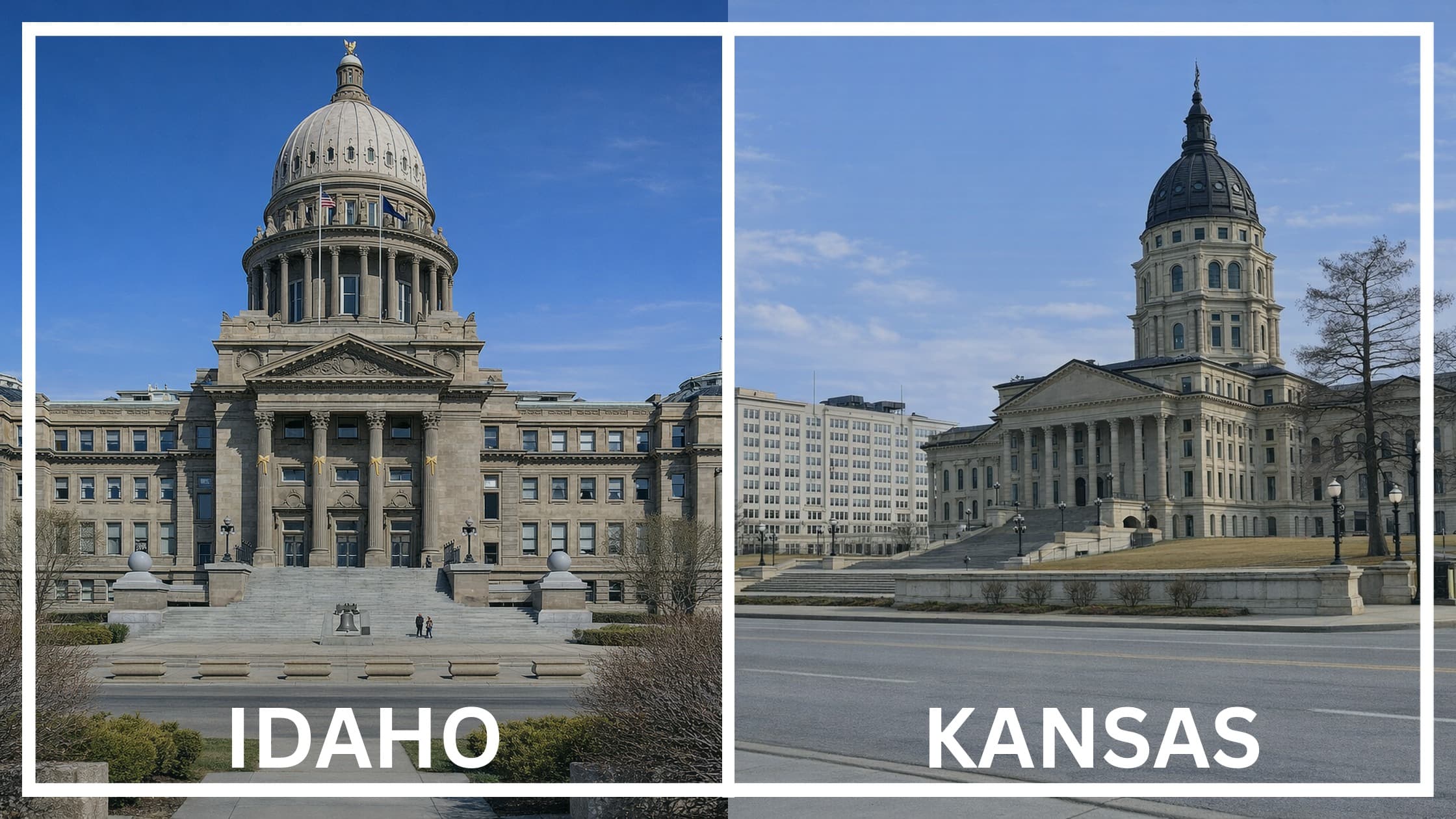 Comparing the state capitol buildings between Idaho and Kansas.