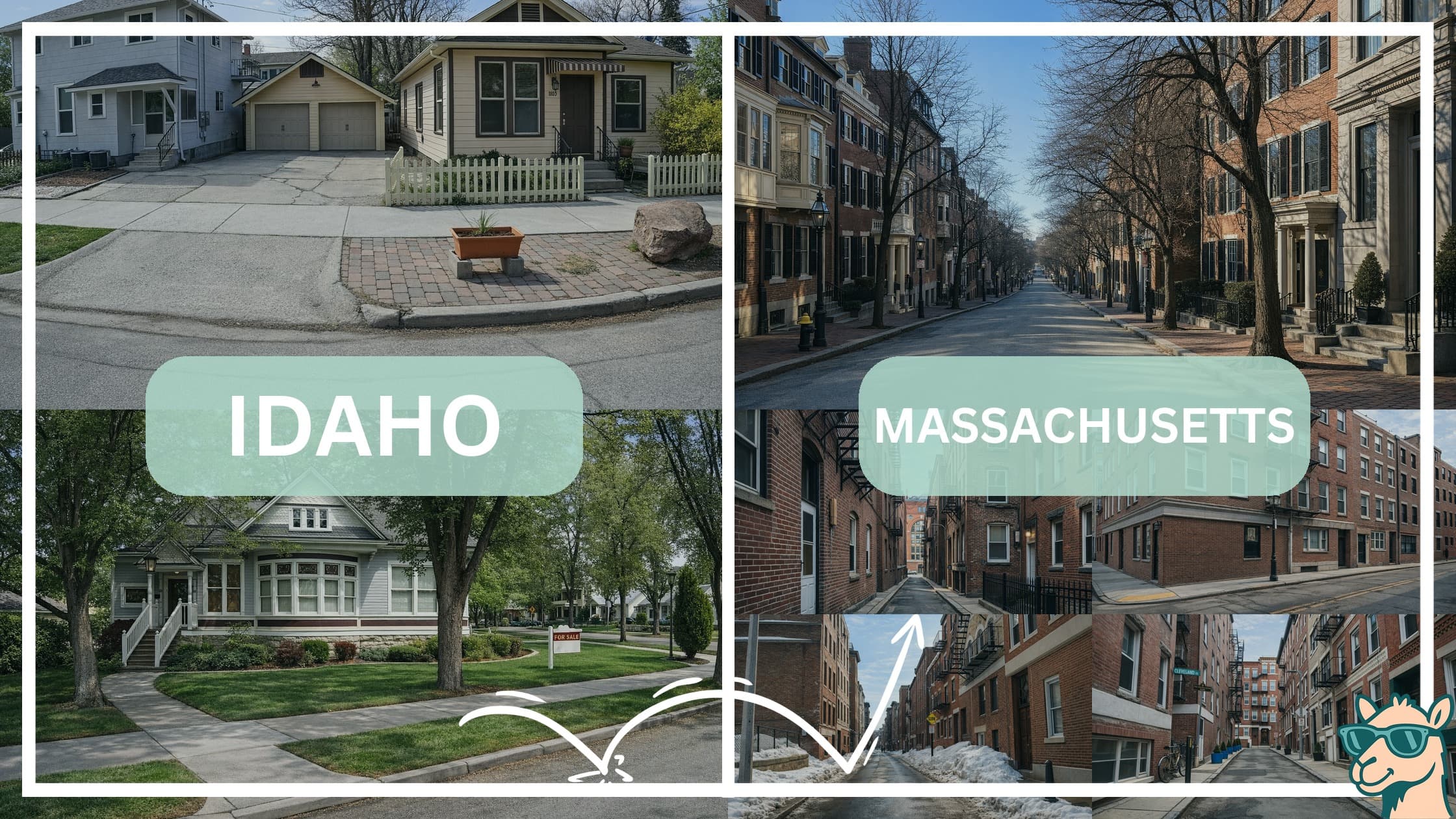 comparison of housing options and types between neighborhoods in Idaho and Massachusetts