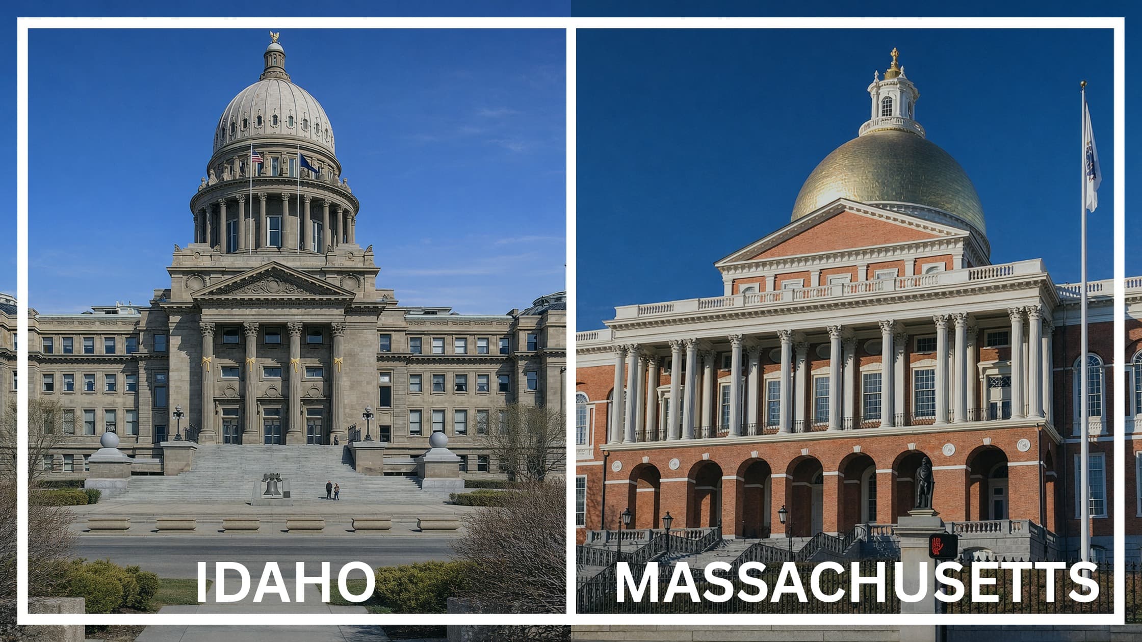 Comparing the state capitol buildings between Idaho and Massachusetts.