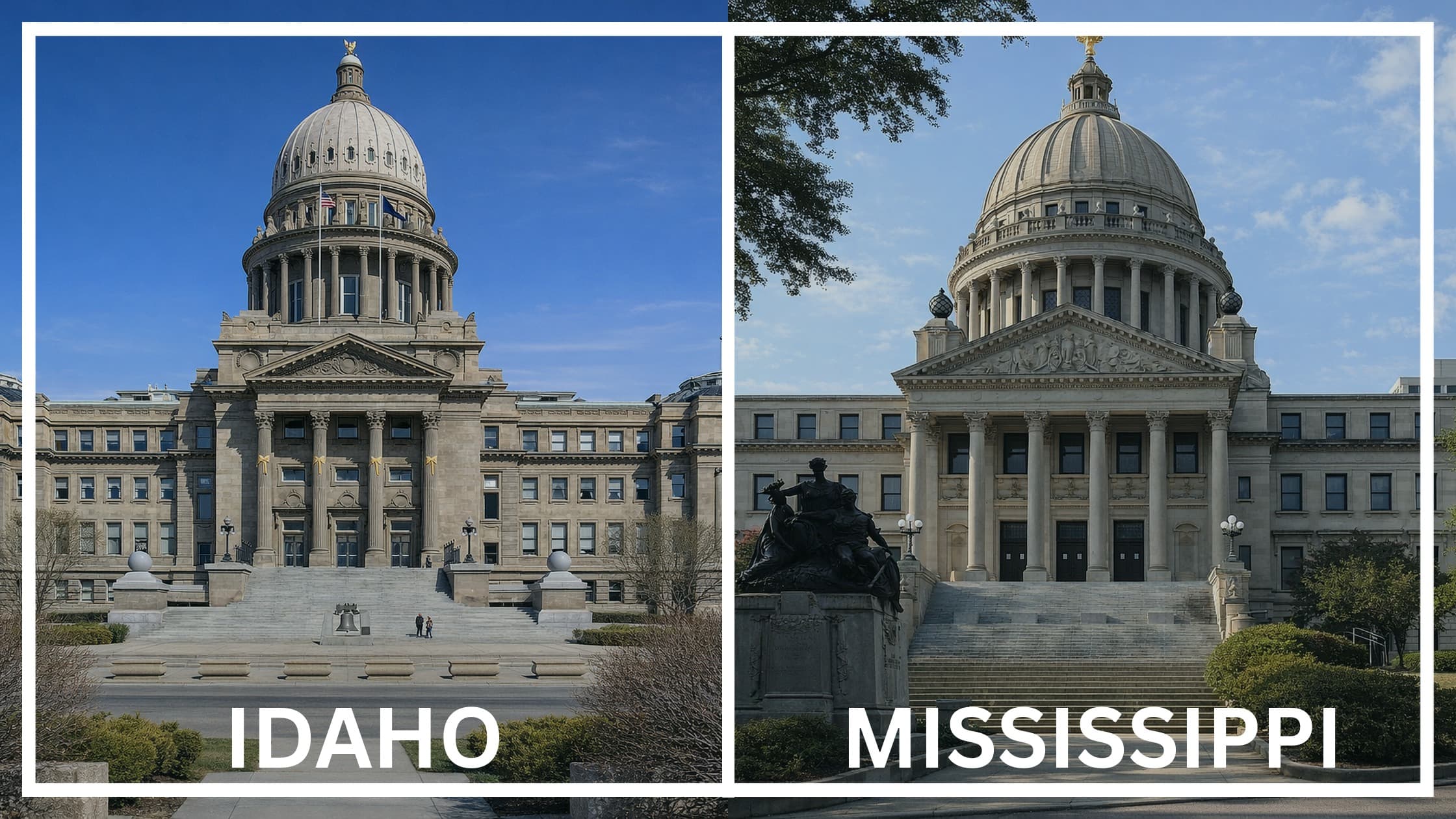 Comparing the state capitol buildings between Idaho and Mississippi.