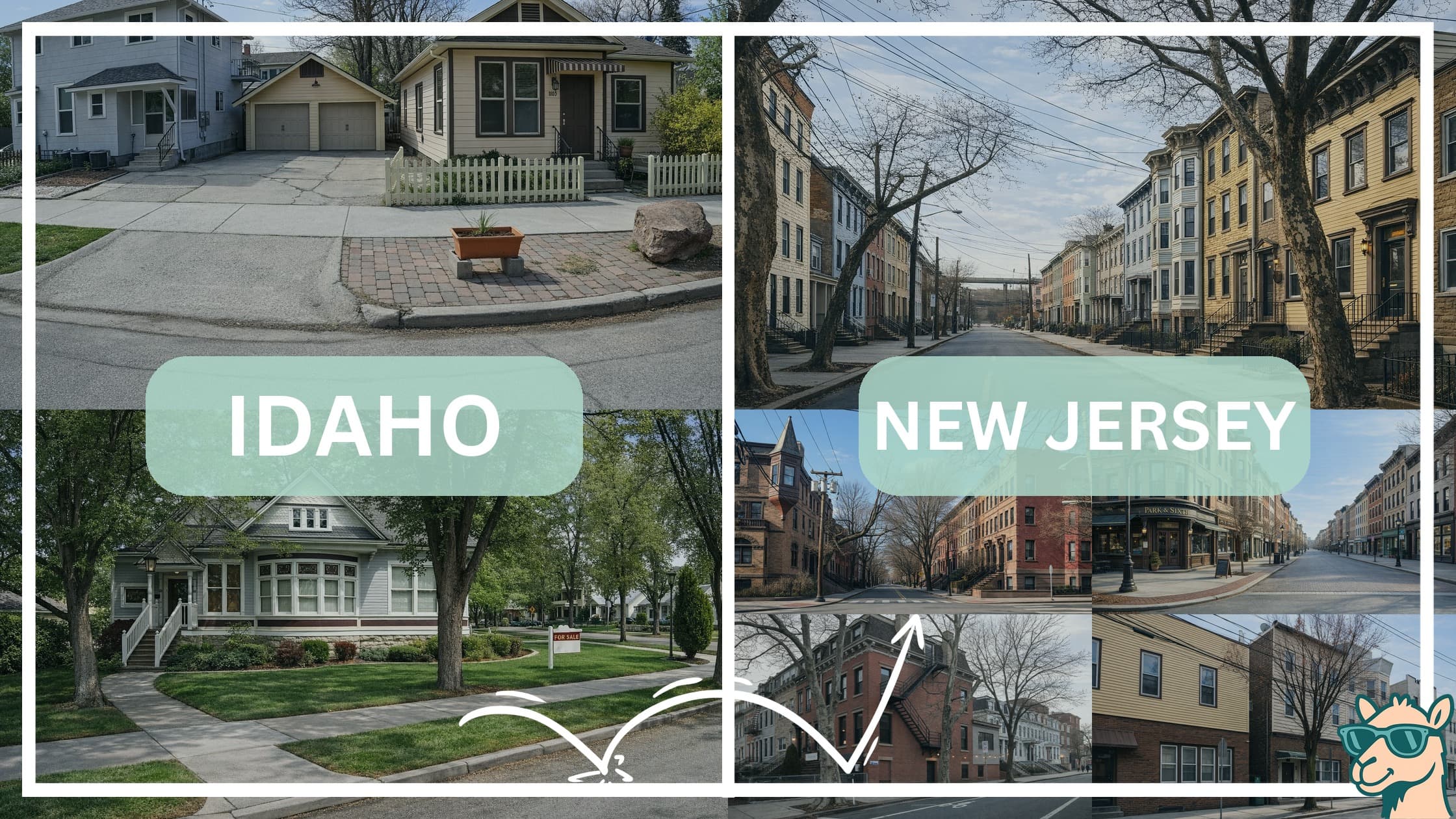 comparison of housing options and types between neighborhoods in Idaho and New Jersey