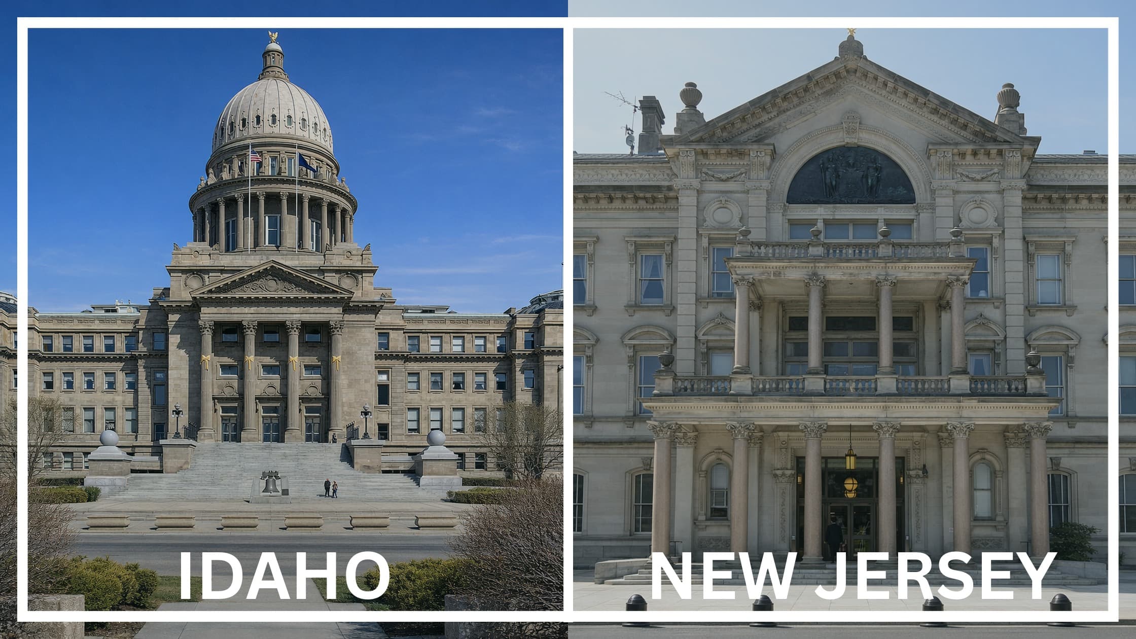 Comparing the state capitol buildings between Idaho and New Jersey.