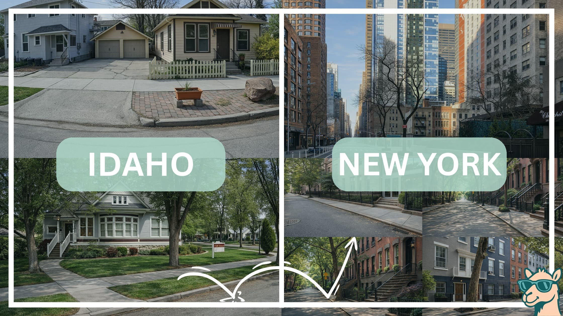 comparison of housing options and types between neighborhoods in Idaho and New York