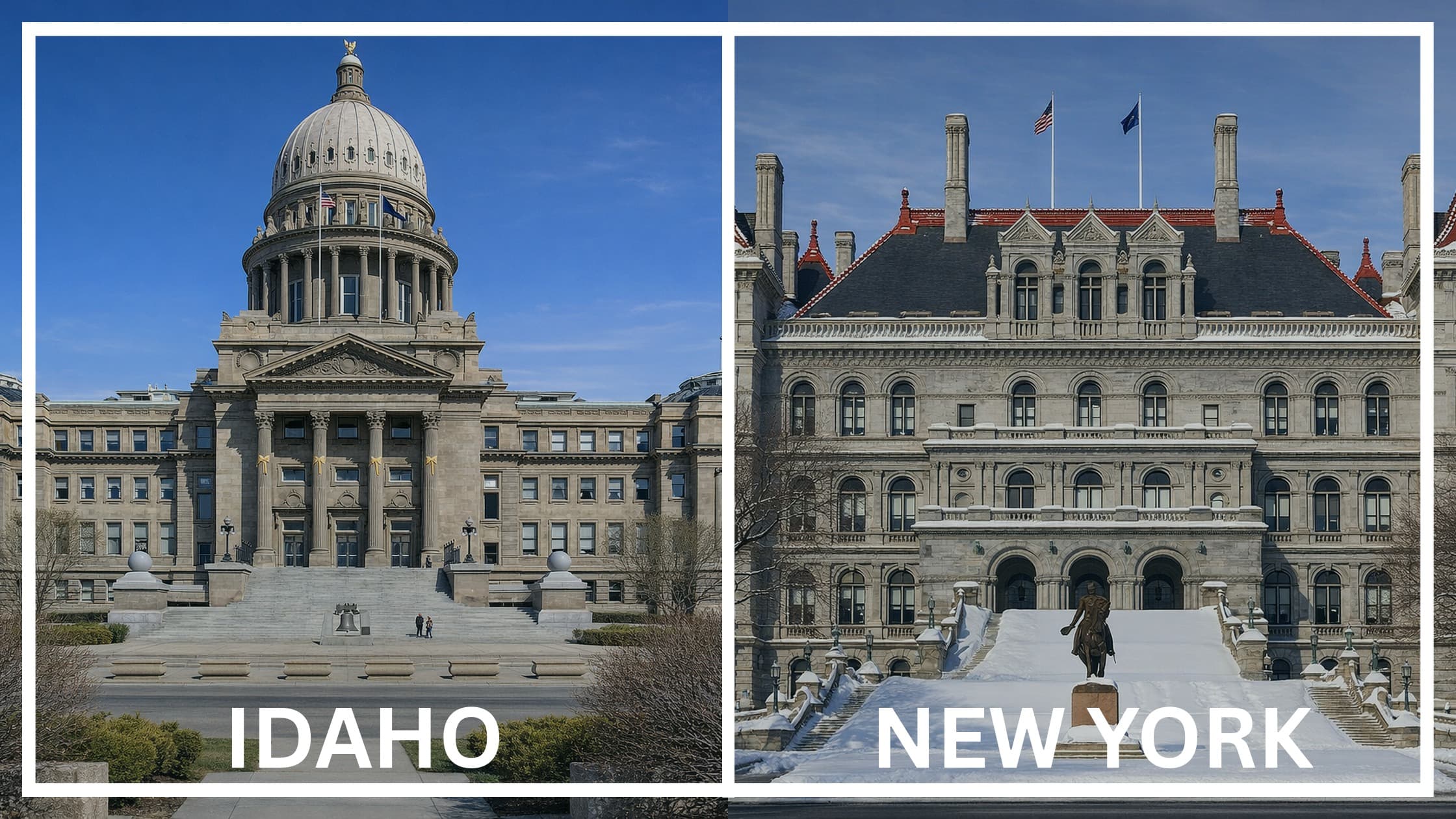Comparing the state capitol buildings between Idaho and New York.