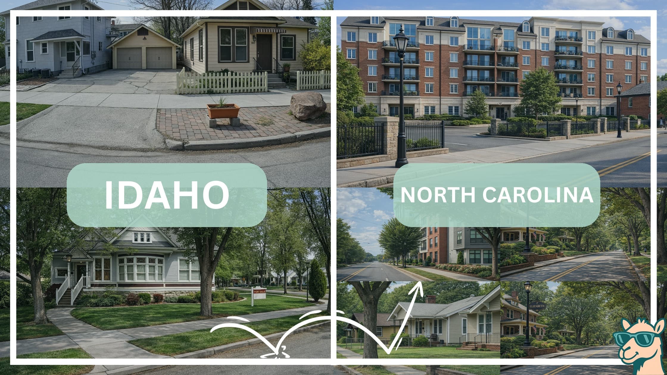 comparison of housing options and types between neighborhoods in Idaho and North Carolina